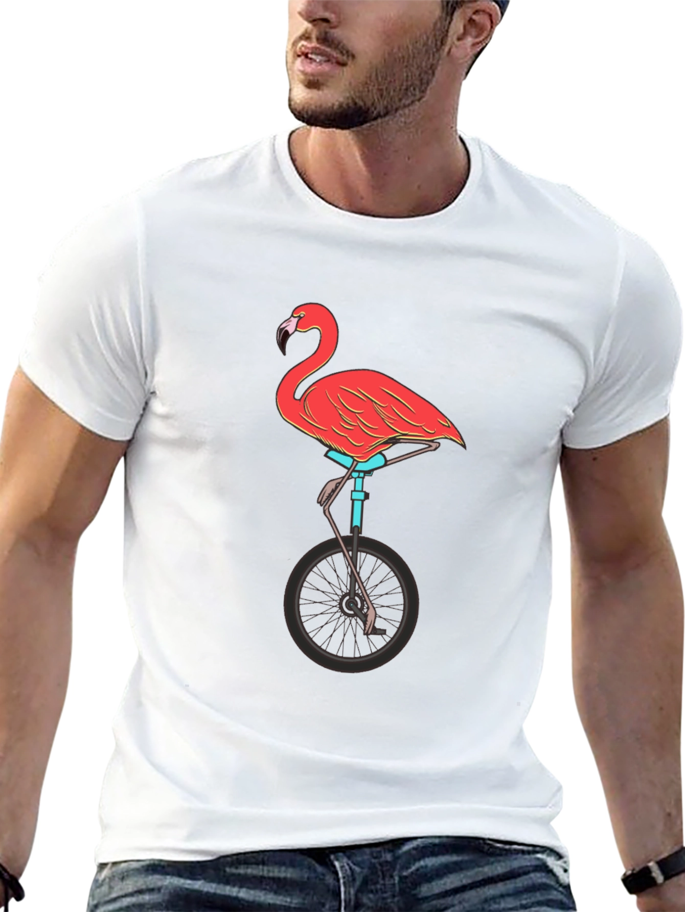 Flamingo on Unicycle Graphic Tee - Funky Unisex T-Shirt
