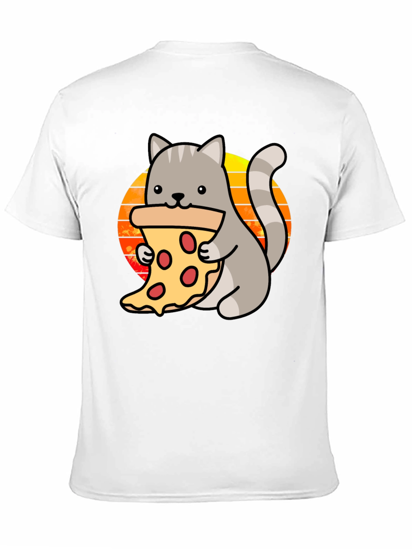 Cat Pizza Black T-Shirt - Cute Cartoon Graphic Tee