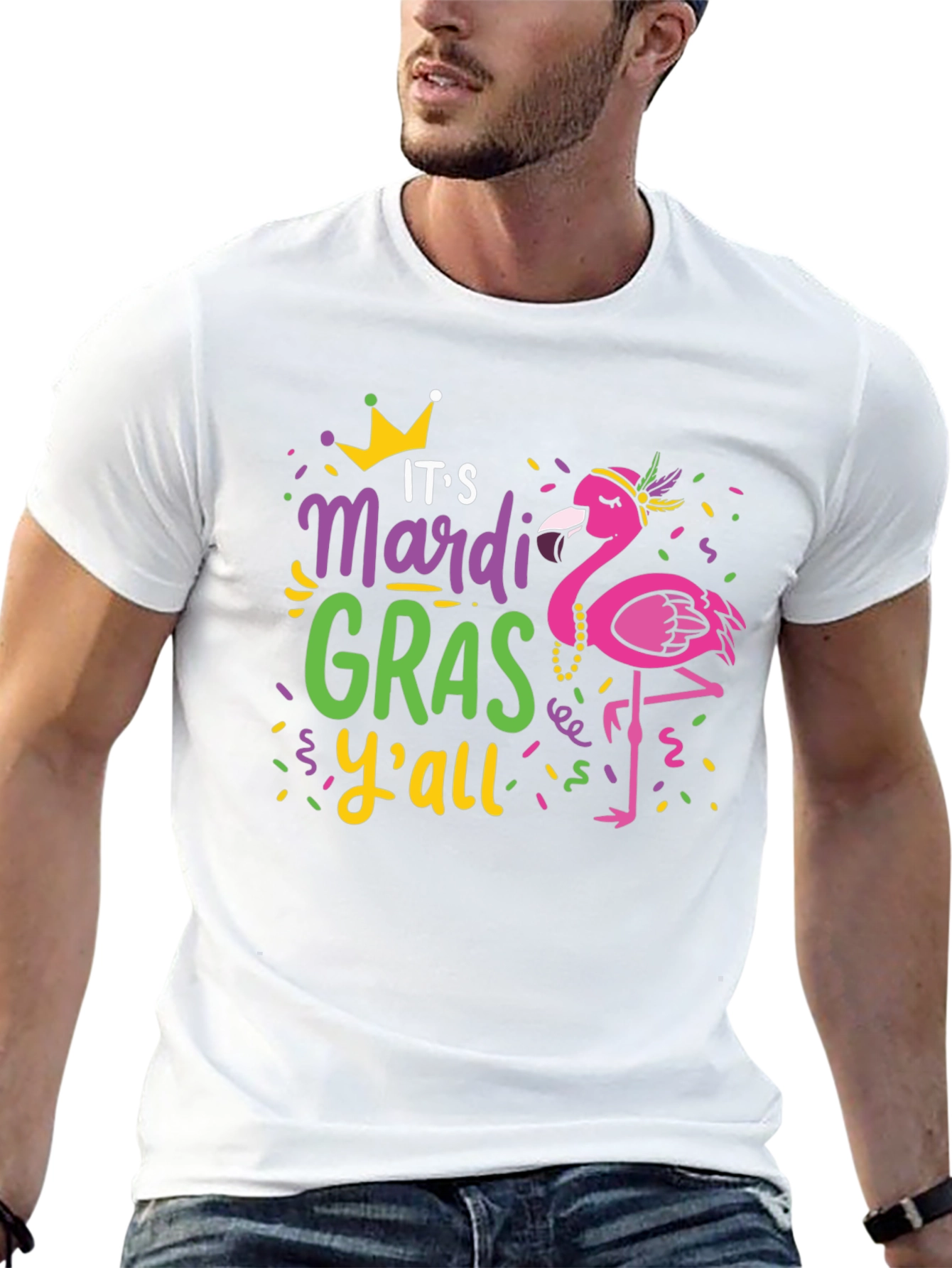 Mardi Gras Flamingo Graphic T-Shirt