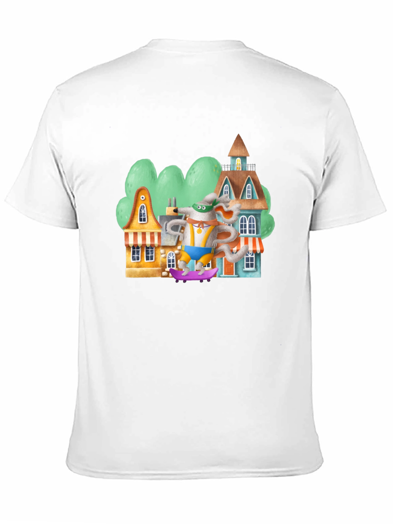 Cartoon Mouse Skateboarder Graphic Tee - Black Cotton Blend