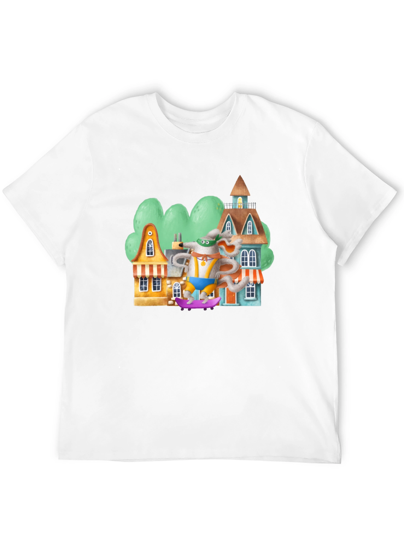 Cartoon Mouse Skateboarder Graphic Tee - Black Cotton Blend