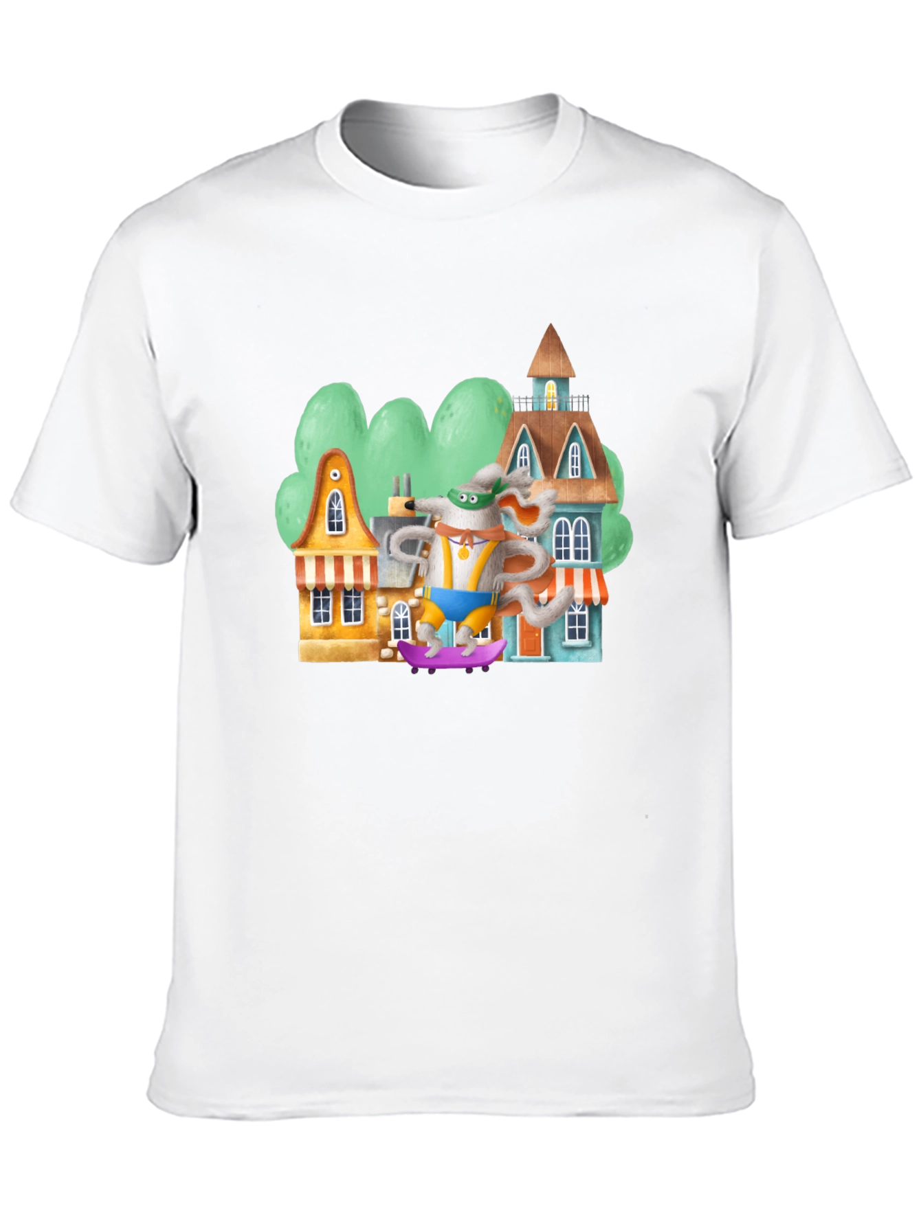 Cartoon Mouse Skateboarder Graphic Tee - Black Cotton Blend