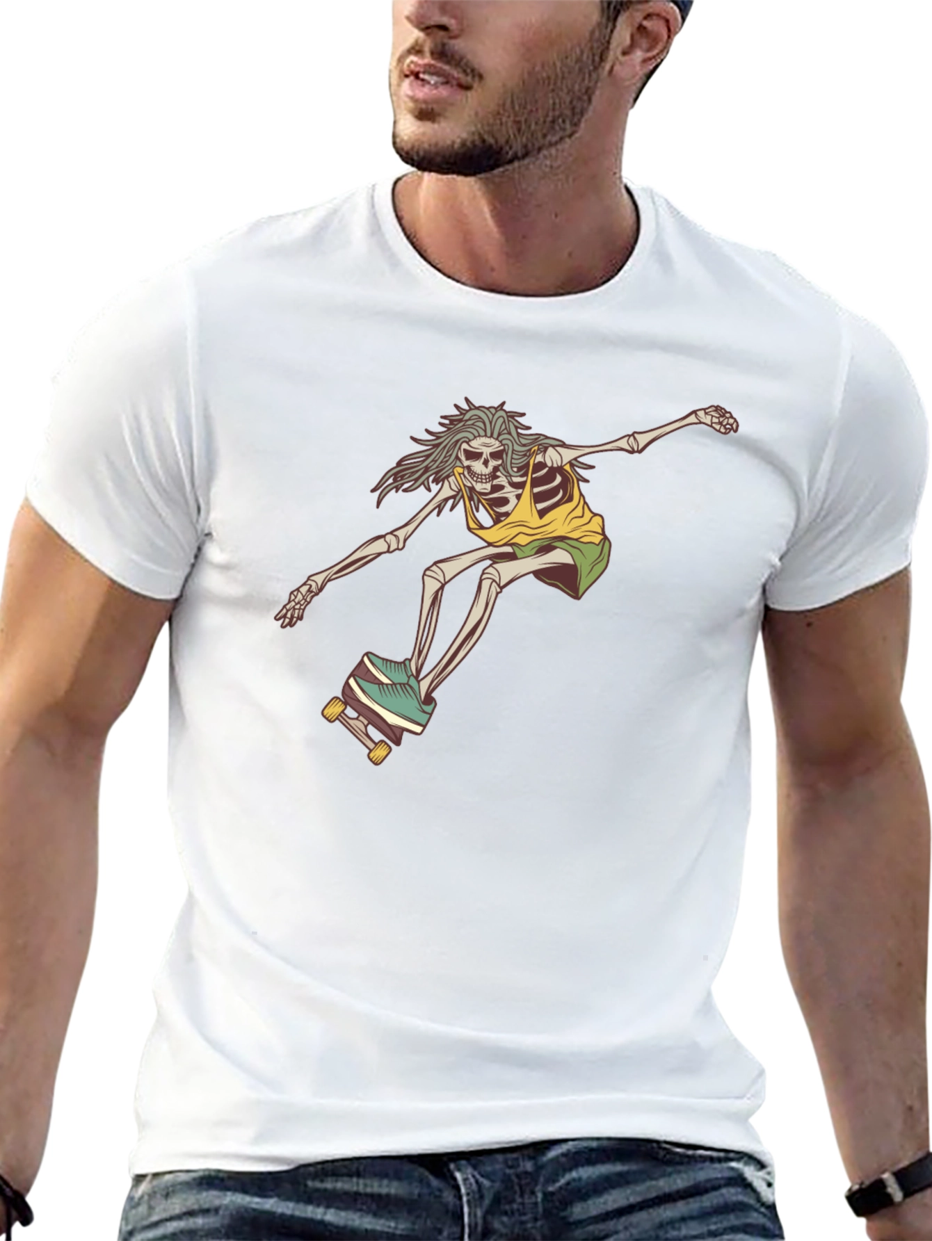 Skateboarding Skeleton Graphic Tee - Black