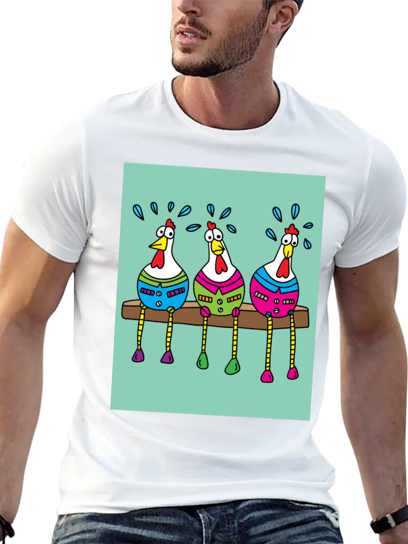 Funny Chicken Graphic Print Black T-Shirt