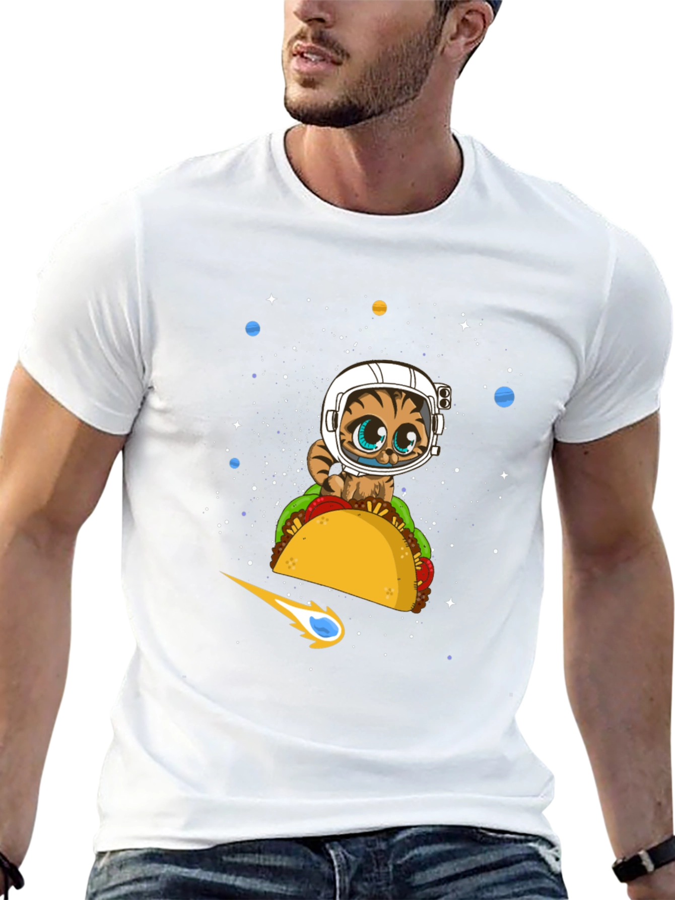Space Cat Taco Black T-Shirt