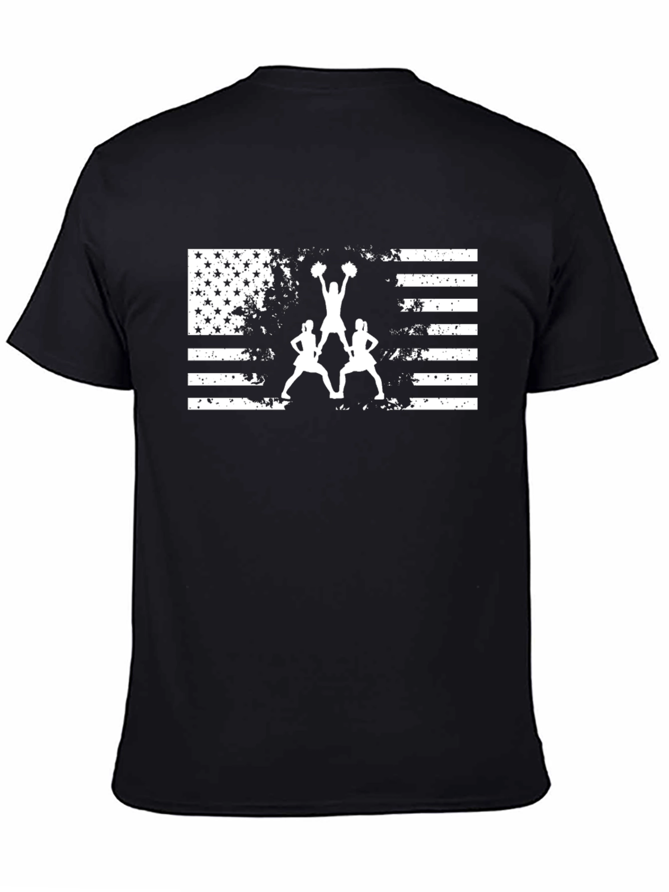 USA Flag Cheerleader Graphic Tee - Black