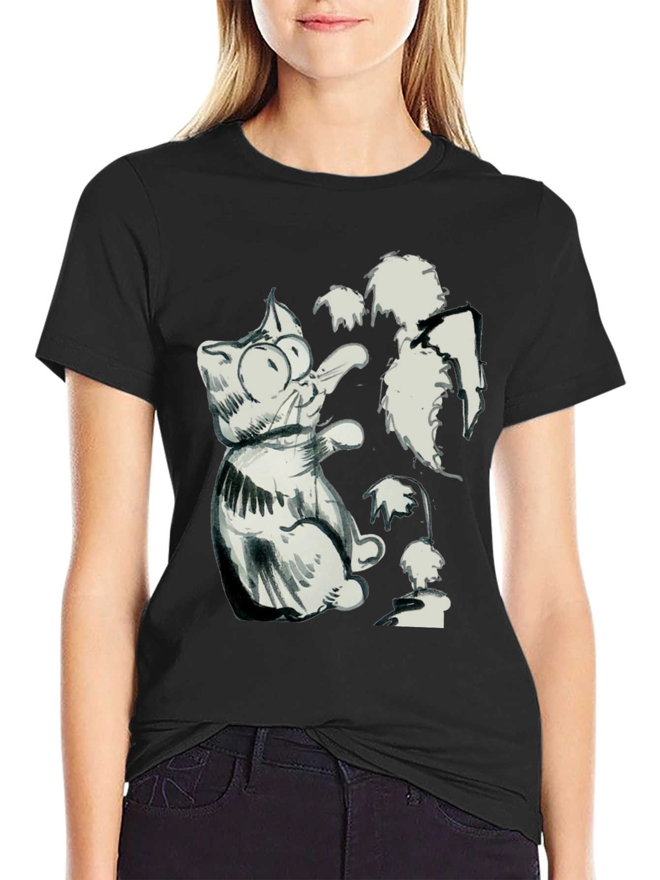 Cat Sketch Black T-Shirt - Unique Graphic Tee