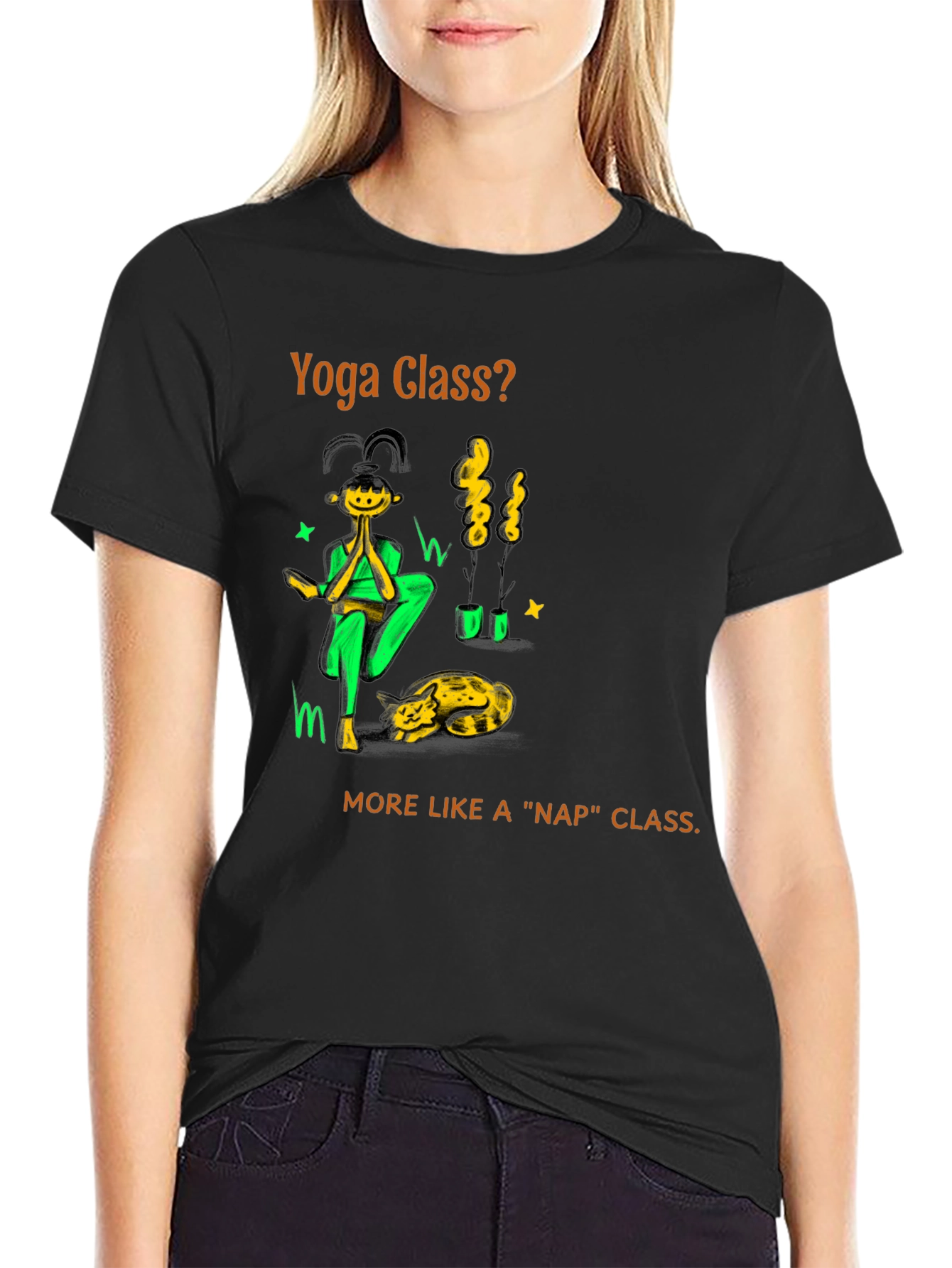 Yoga Nap Class Black Cotton T-Shirt