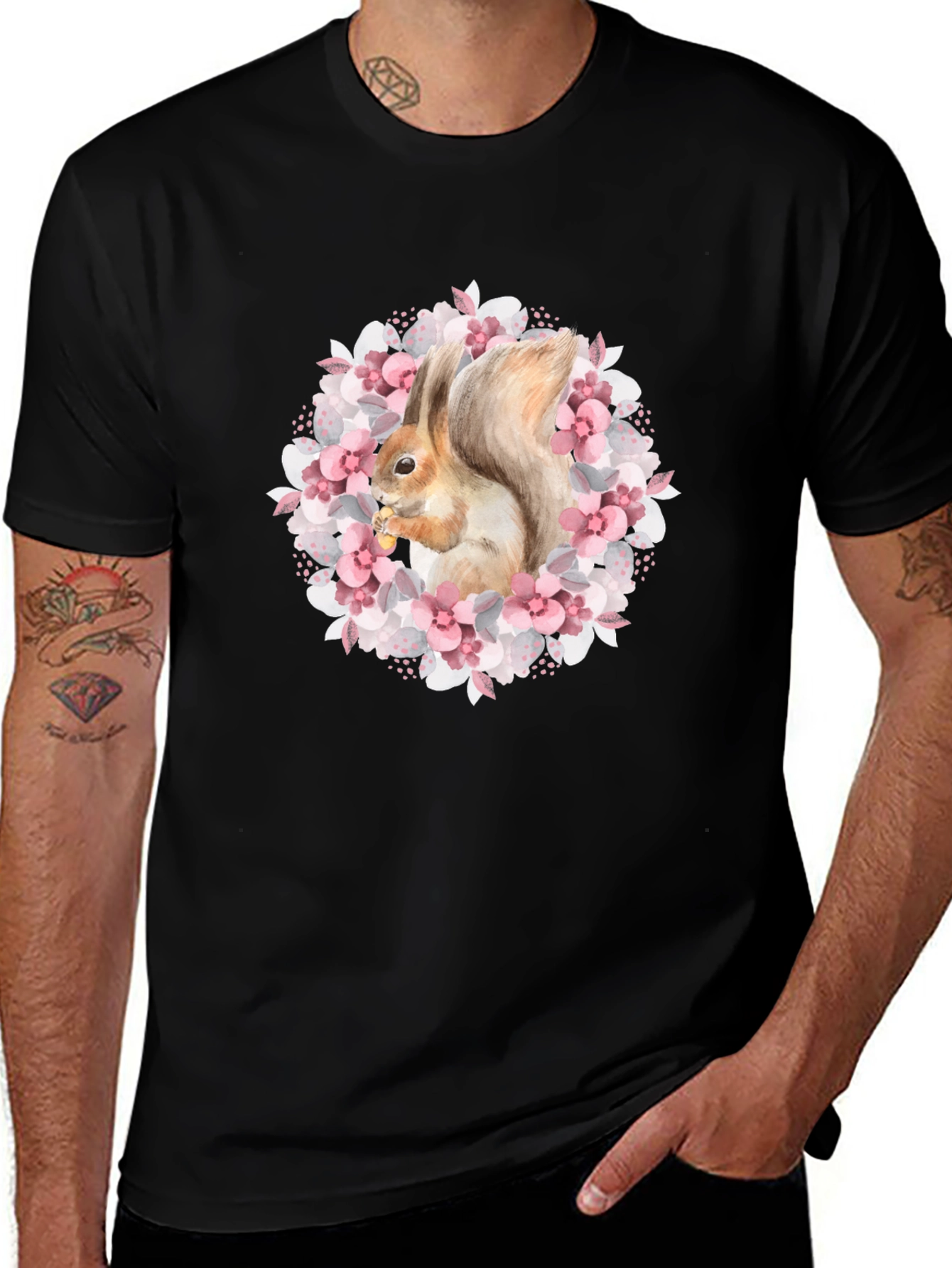 Squirrel in Floral Wreath Graphic Tee