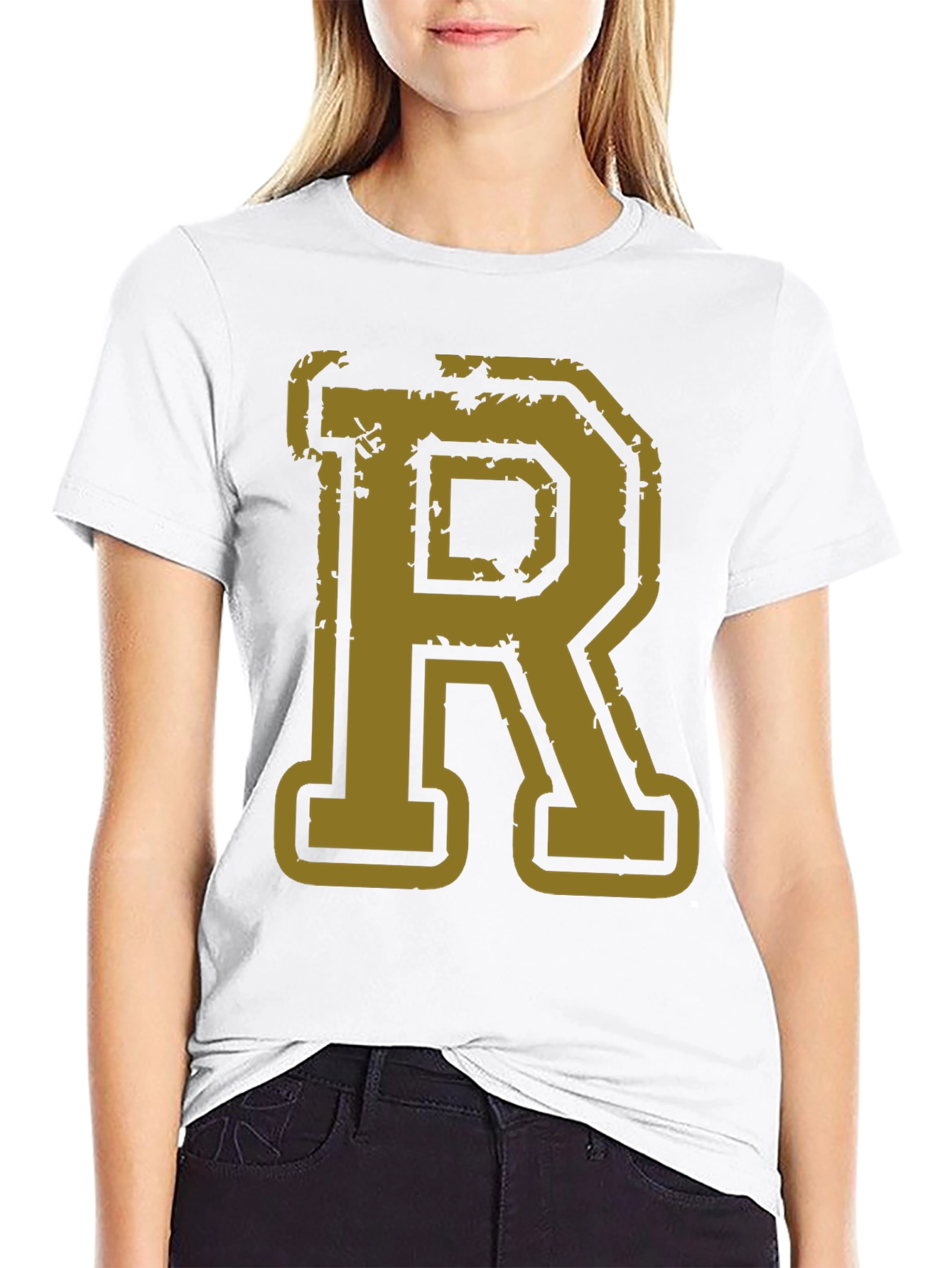 Letter R Graphic Print Black T-Shirt