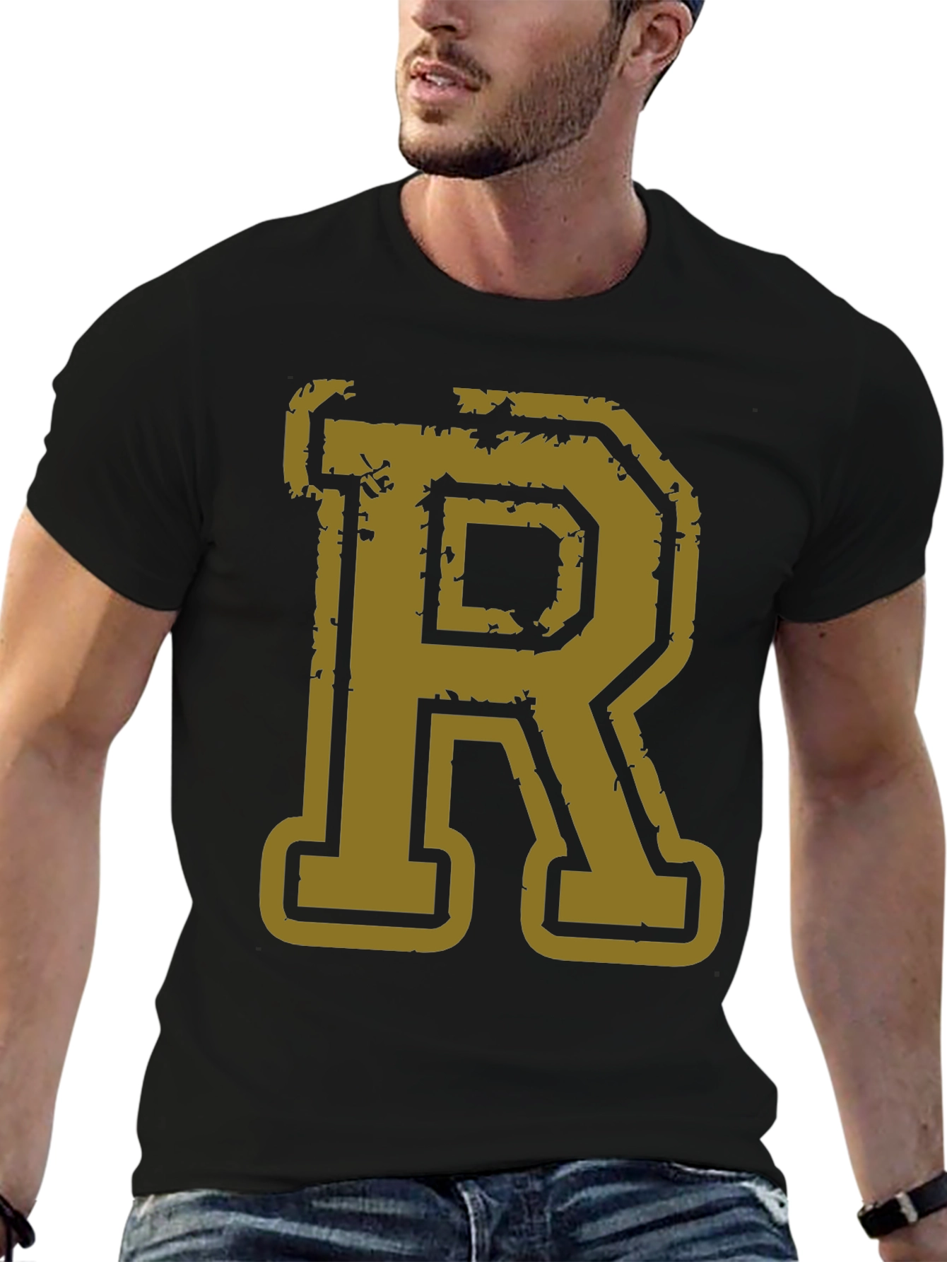 Letter R Graphic Print Black T-Shirt