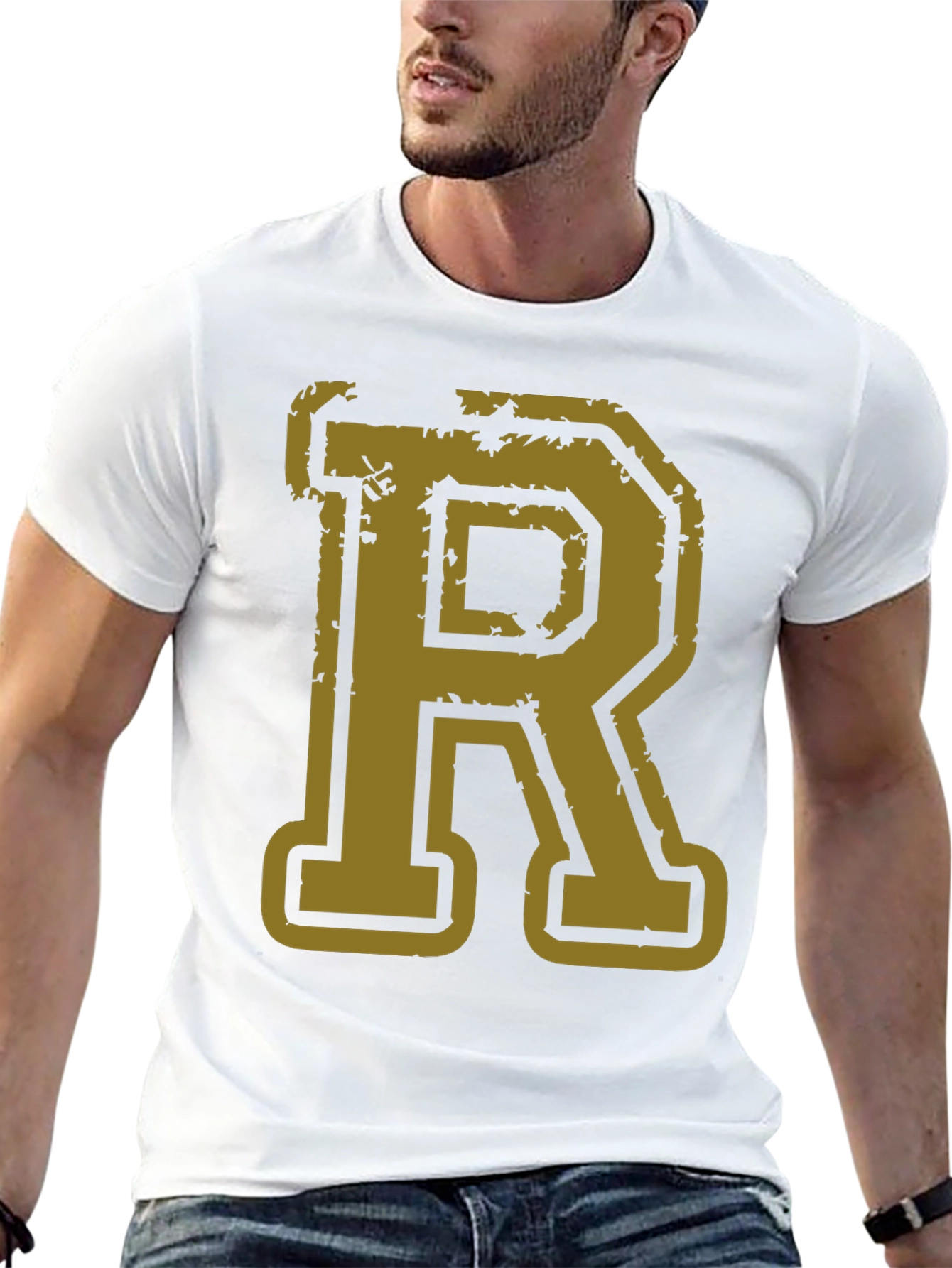 Letter R Graphic Print Black T-Shirt
