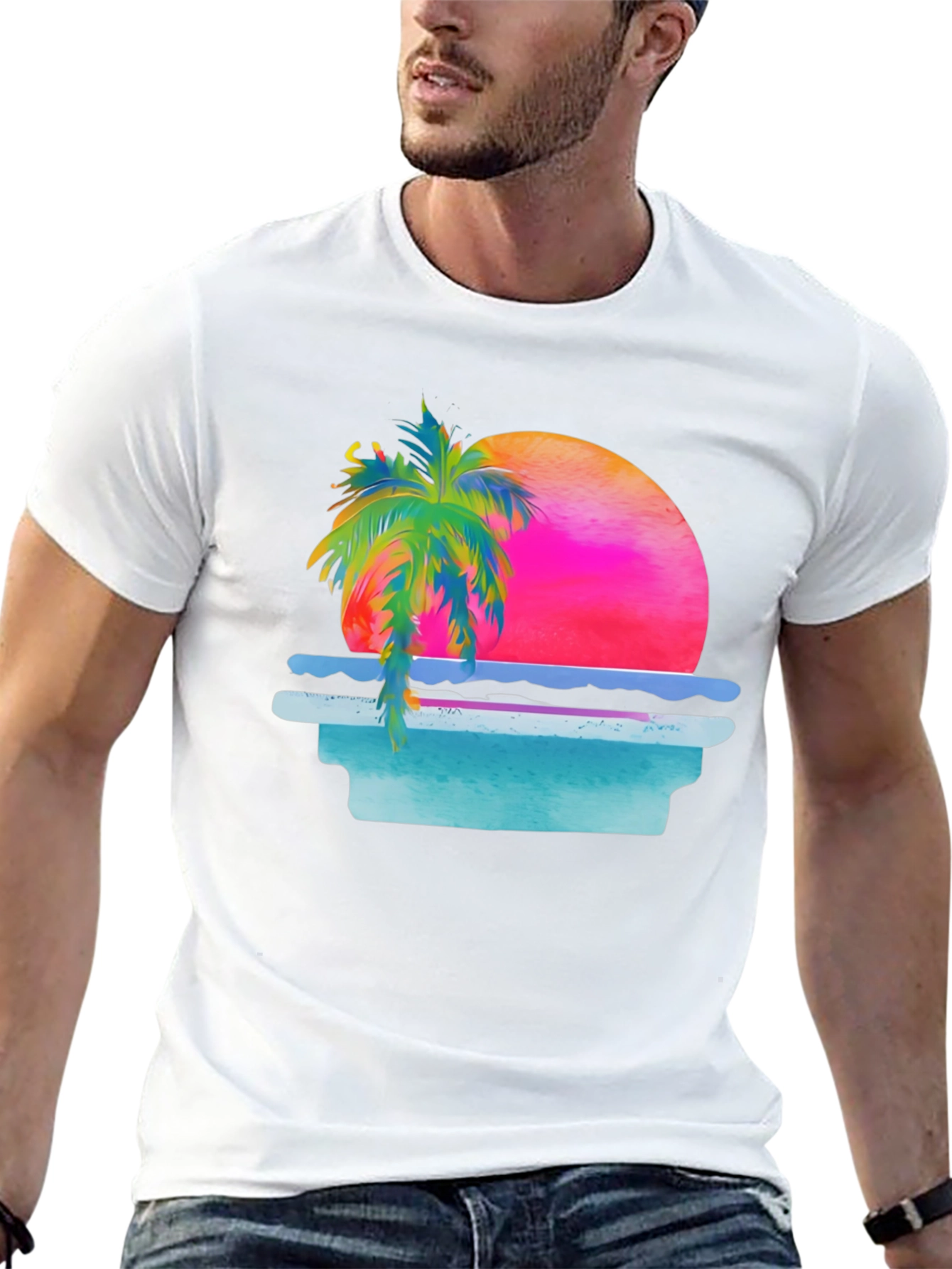 Retro Sunset Palm Tree Graphic Tee