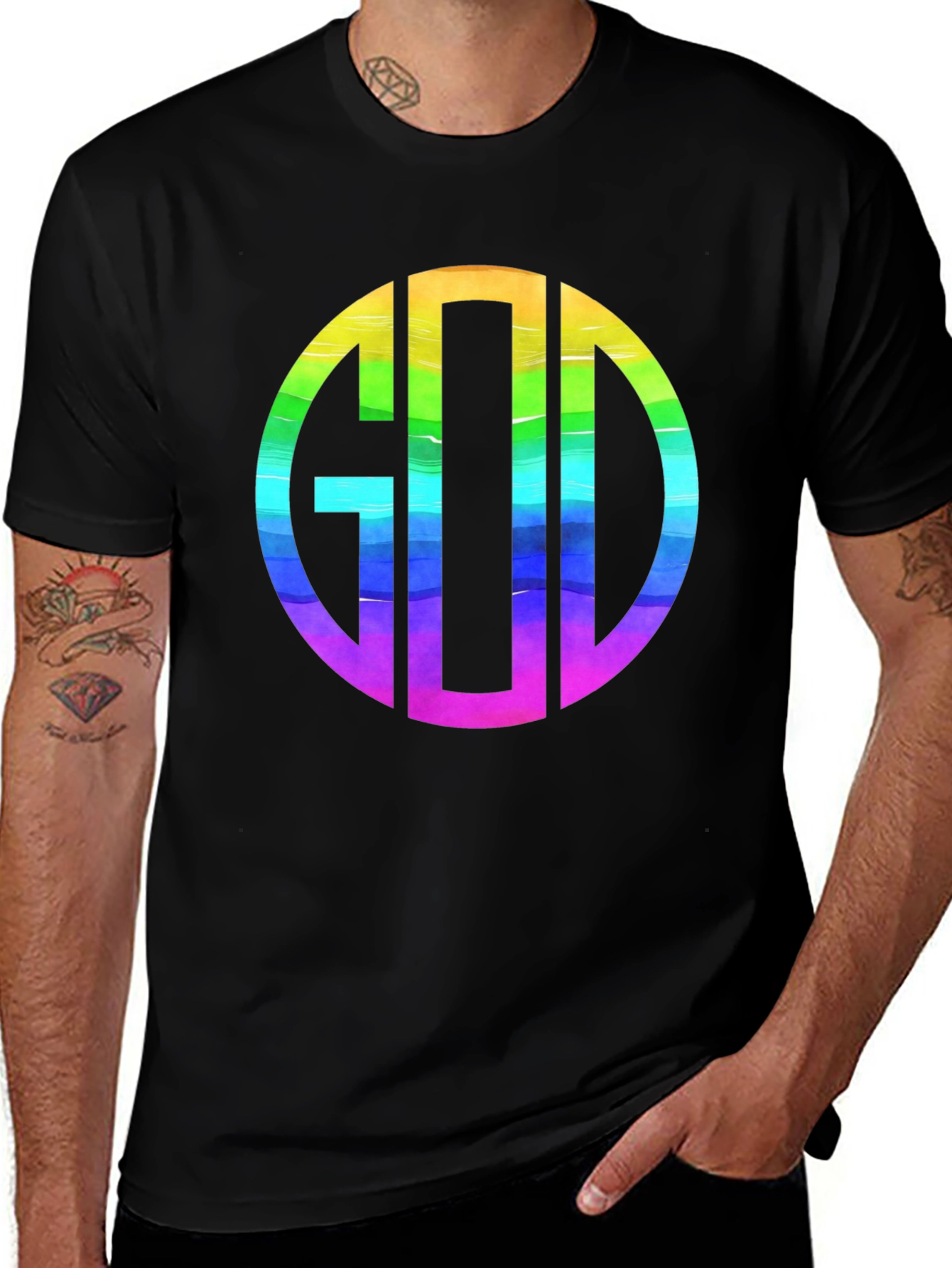 Rainbow GOD Monogram T-Shirt - Religious Graphic Tee