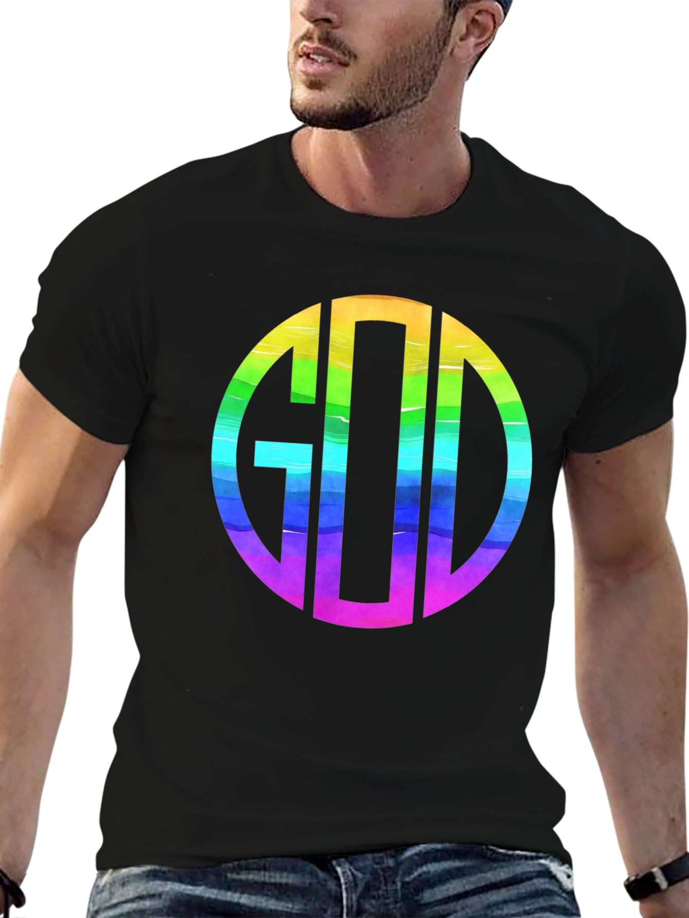 Rainbow GOD Monogram T-Shirt - Religious Graphic Tee