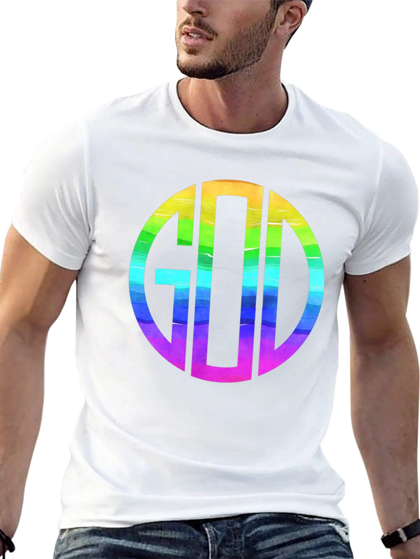 Rainbow GOD Monogram T-Shirt - Religious Graphic Tee