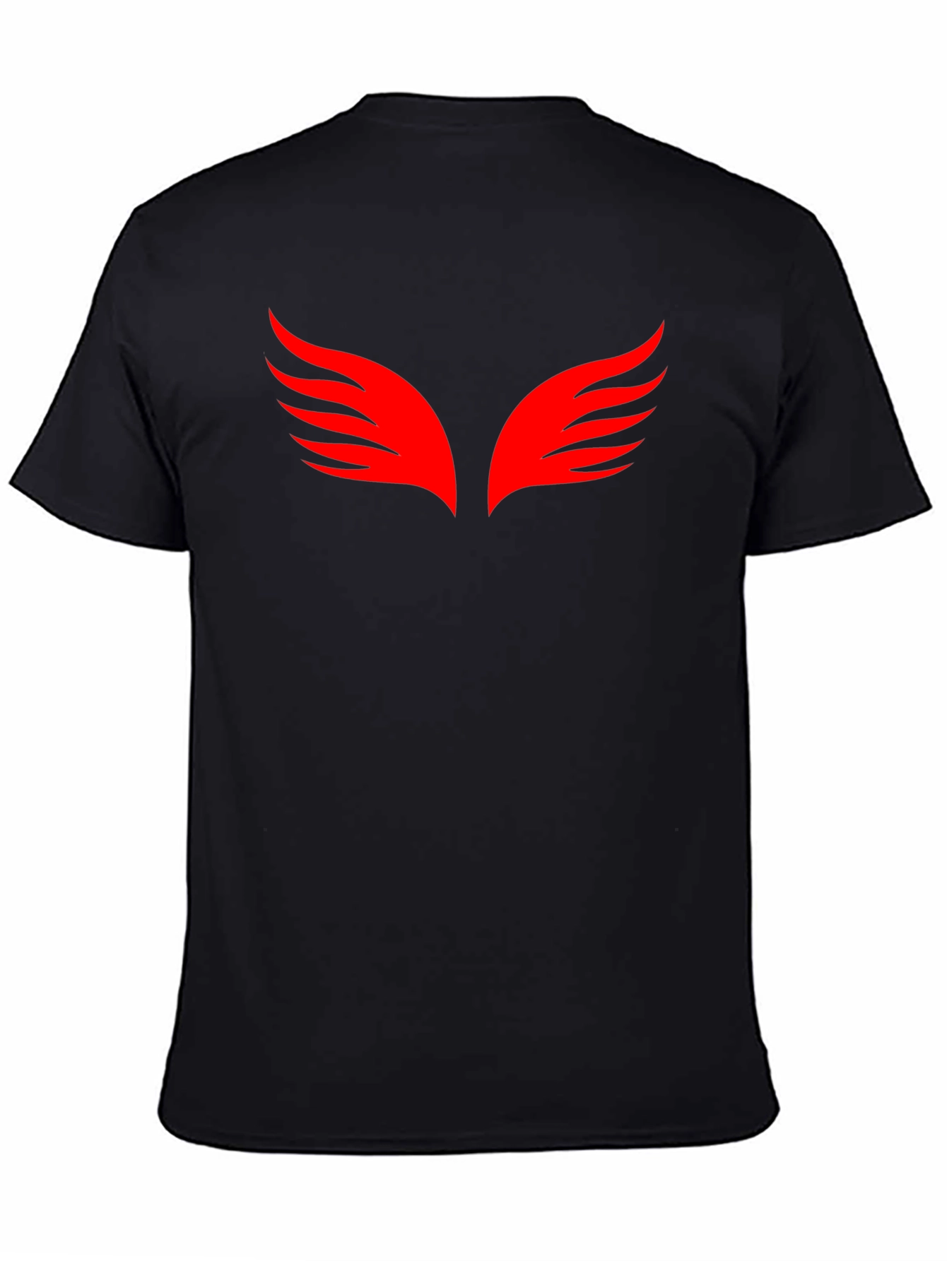 Black T-Shirt with Red Wings Graphic