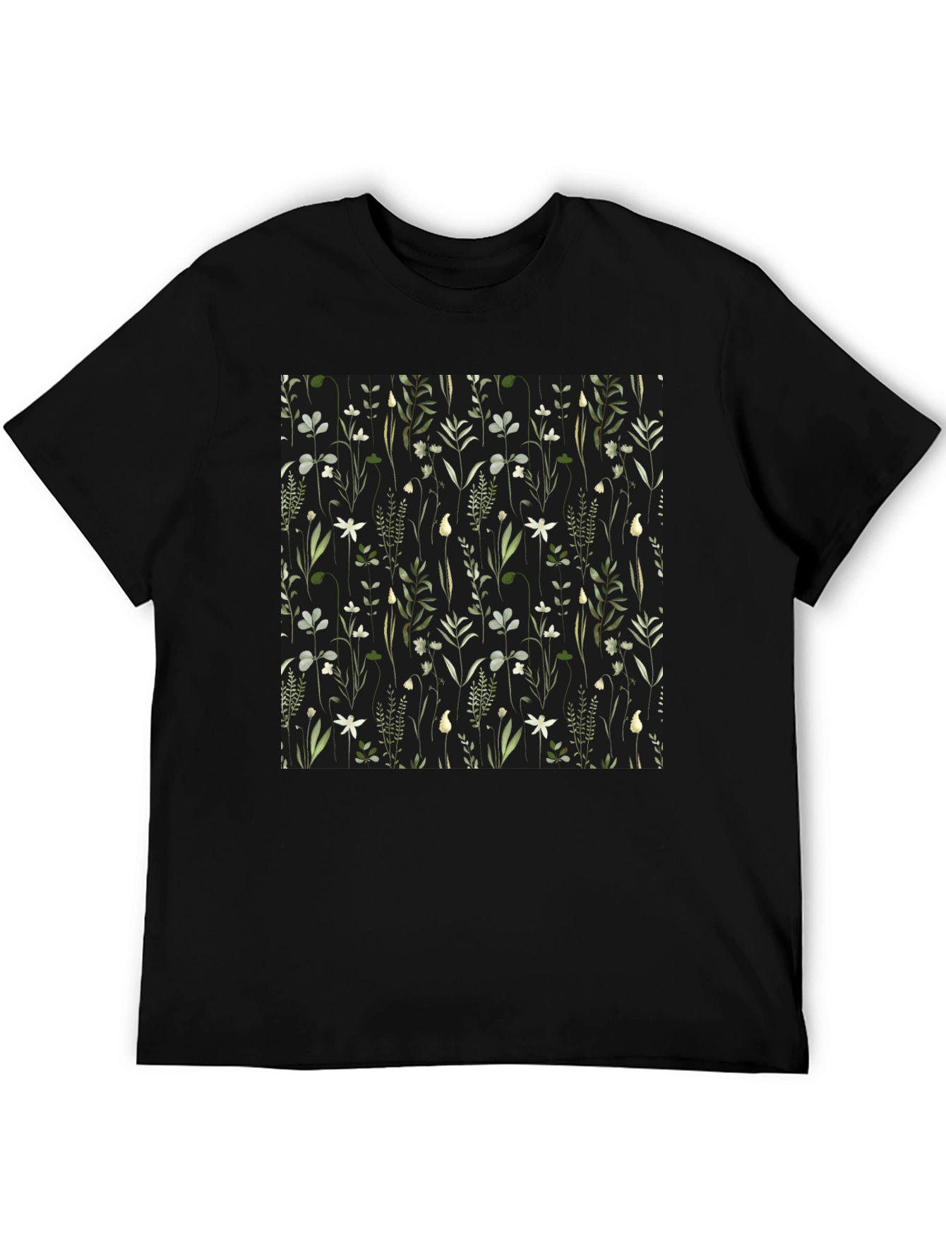 Botanical Print Black T-Shirt