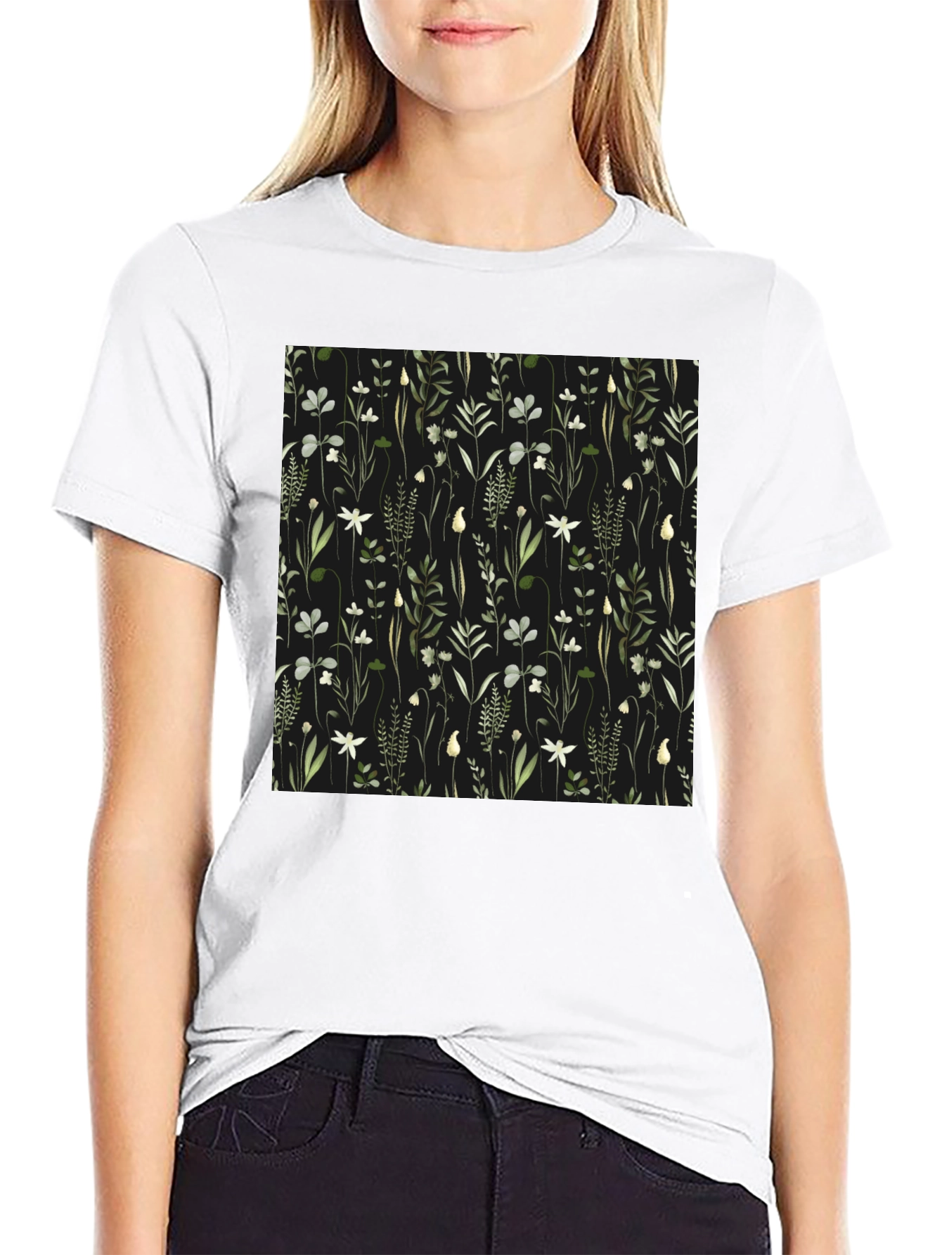 Botanical Print Black T-Shirt