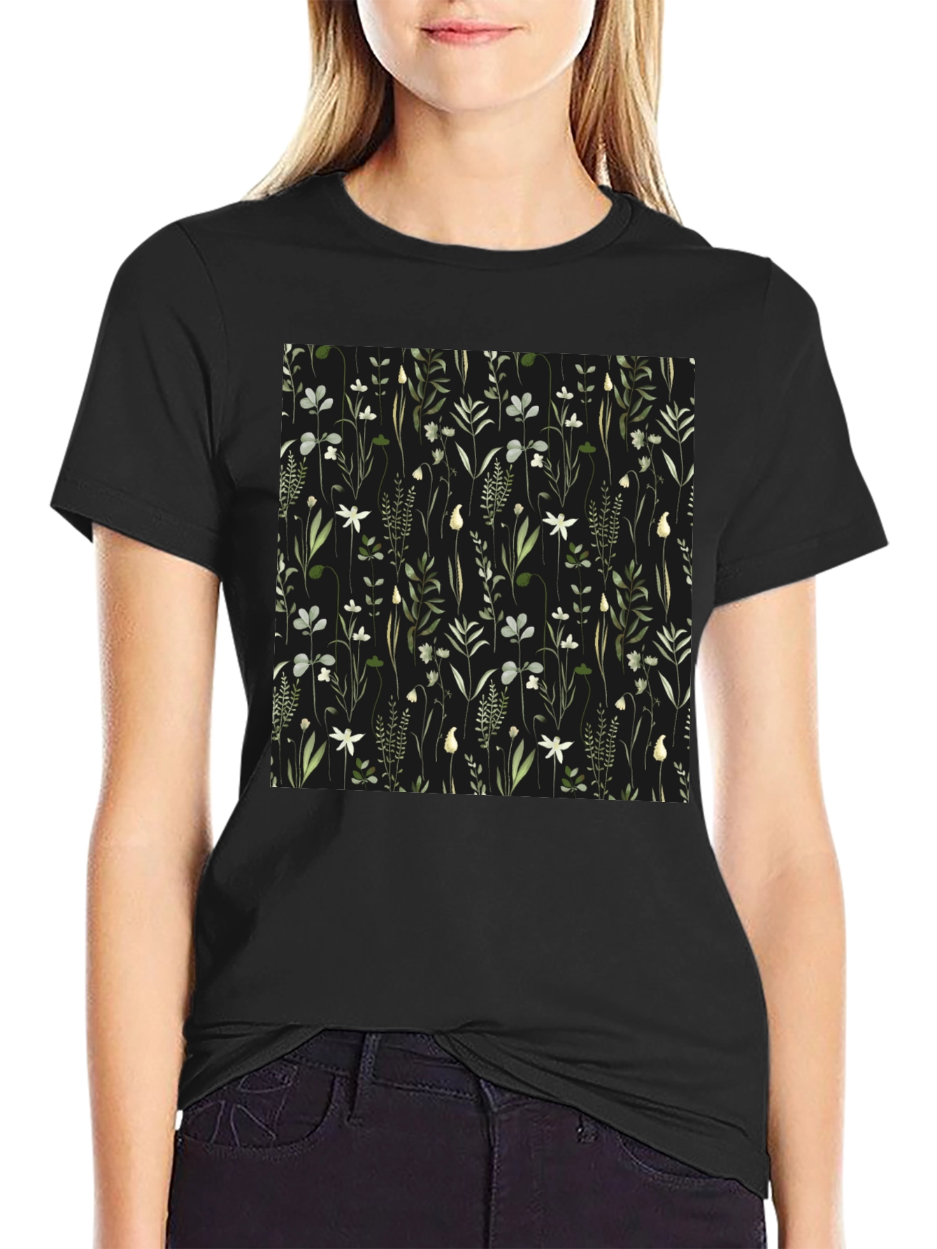 Botanical Print Black T-Shirt