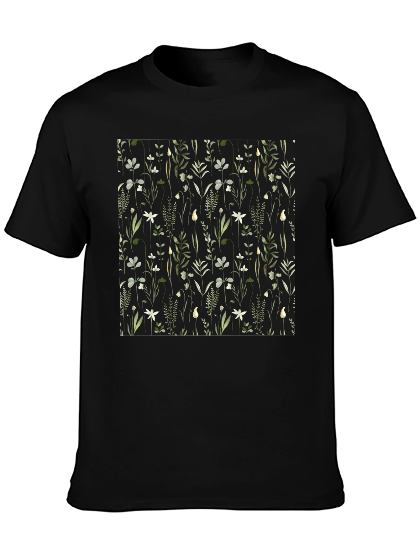 Botanical Print Black T-Shirt