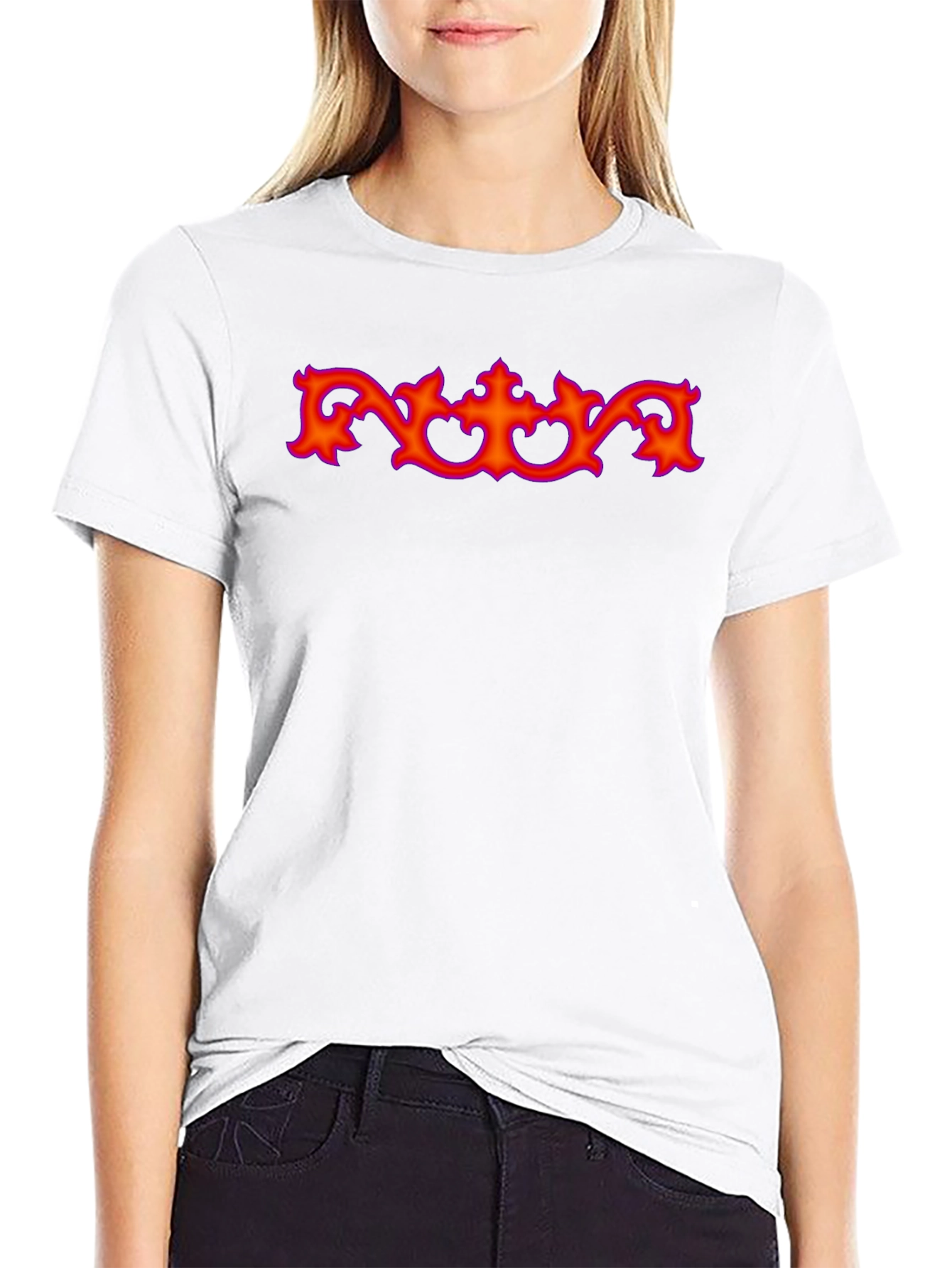 Black T-Shirt with Ornate Red Graphic