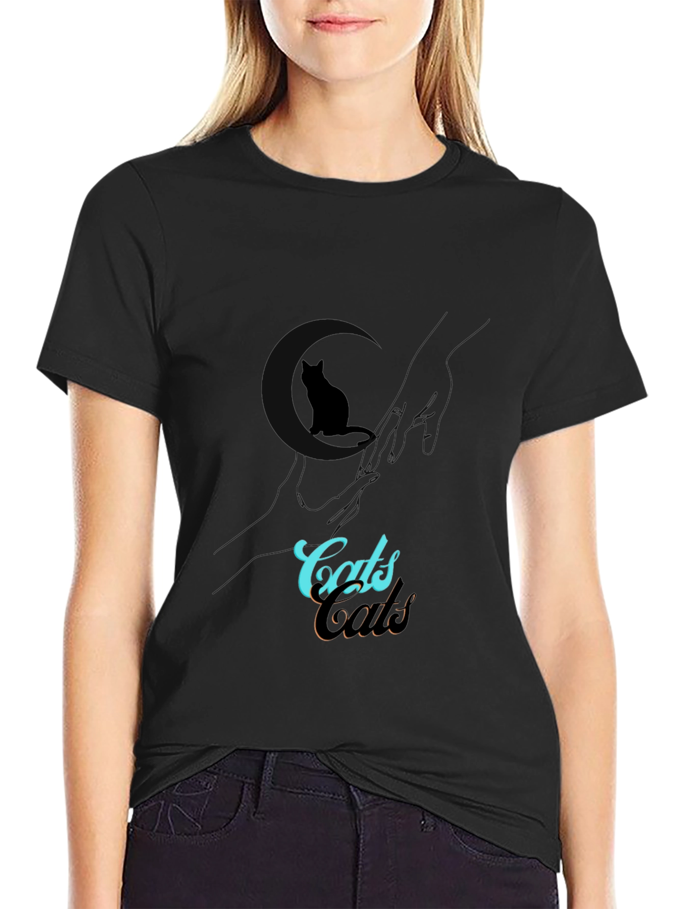 Cats Design Black T-Shirt