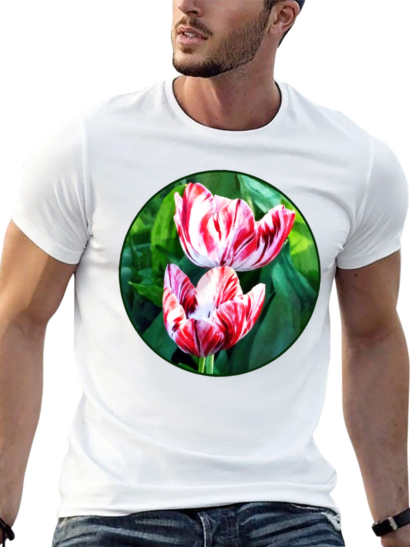 Floral Print T-Shirt: Tulip Garden Design