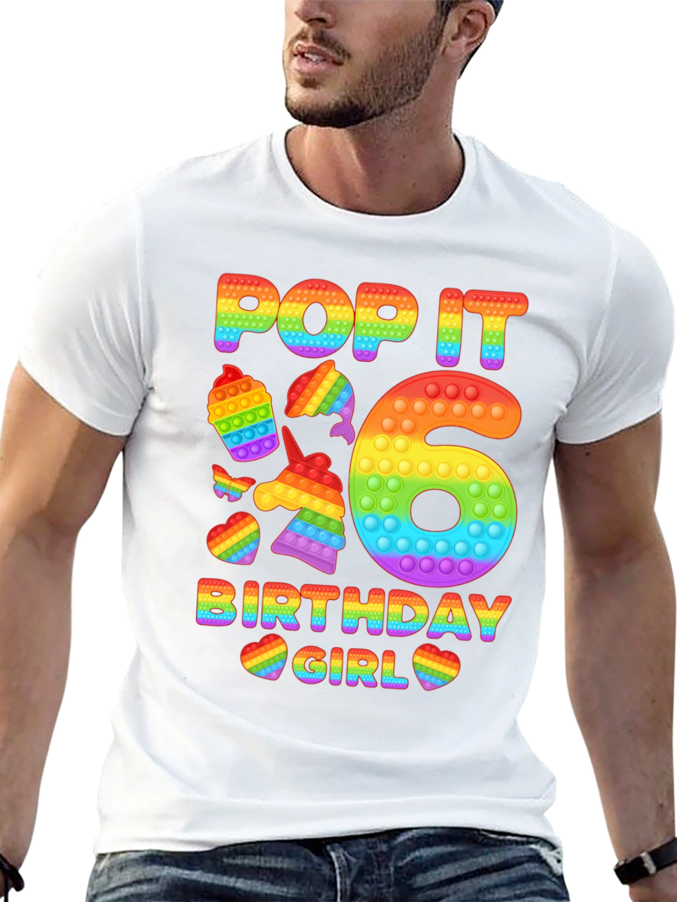 Pop It Birthday Girl 6 Rainbow T-Shirt