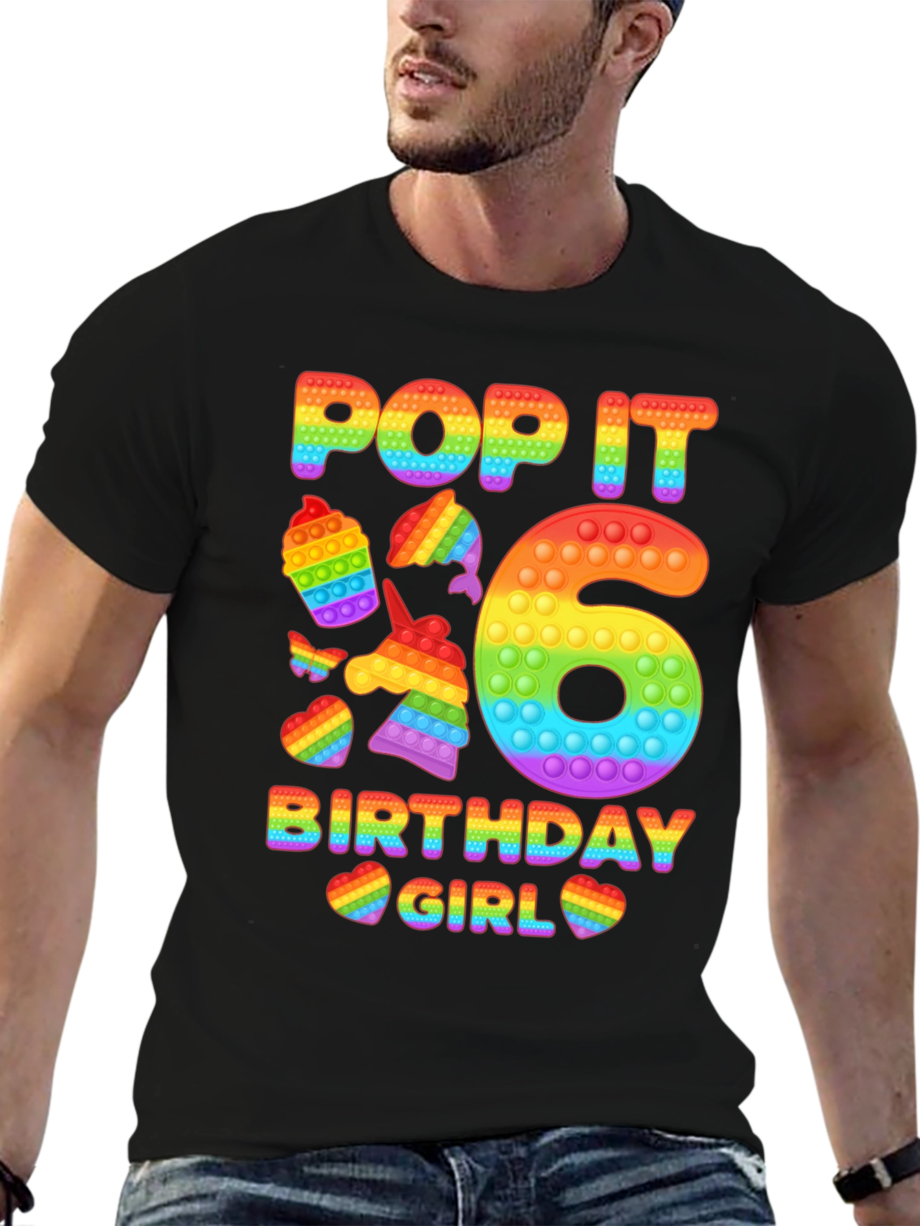 Pop It Birthday Girl 6 Rainbow T-Shirt