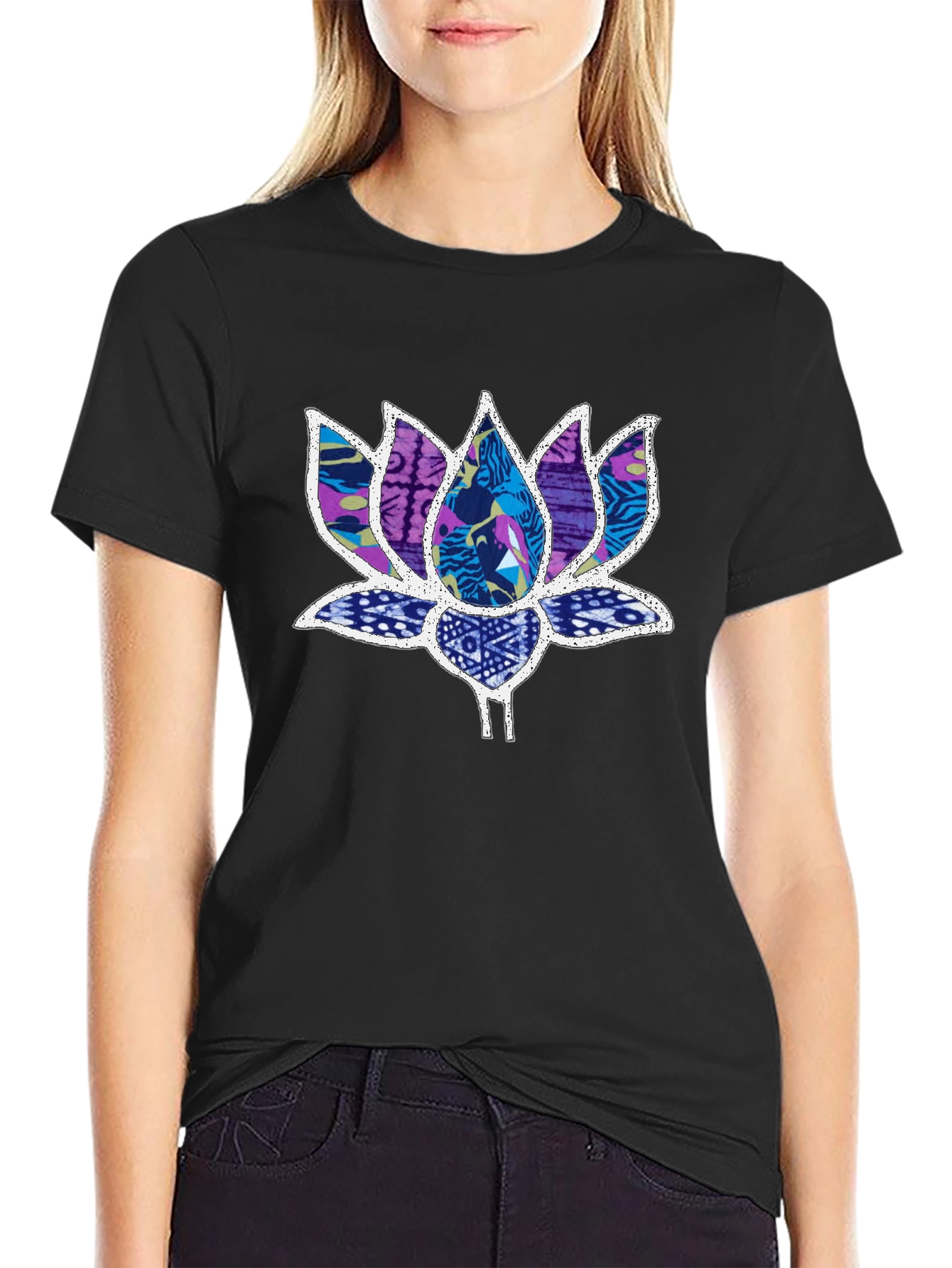 Lotus Flower Graphic Black T-Shirt