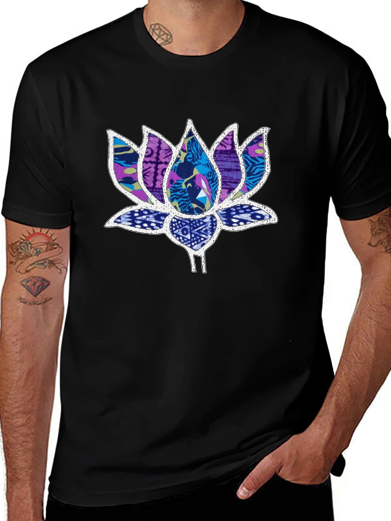 Lotus Flower Graphic Black T-Shirt