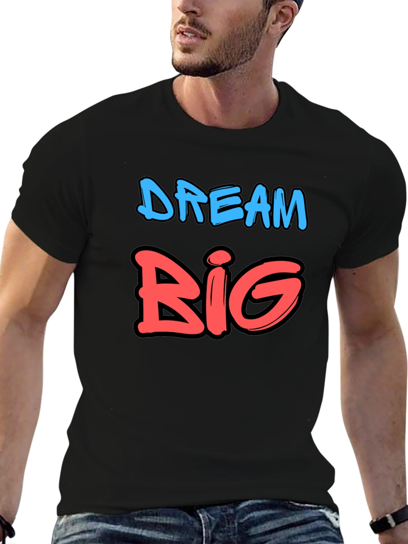 Dream Big Graphic Tee - Black Cotton T-Shirt