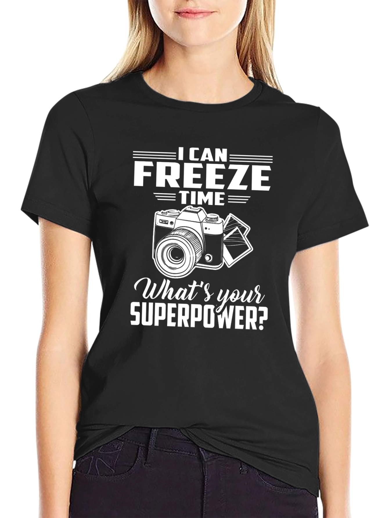 Freeze Time Camera Graphic Tee - Photographer Superpower Shirt