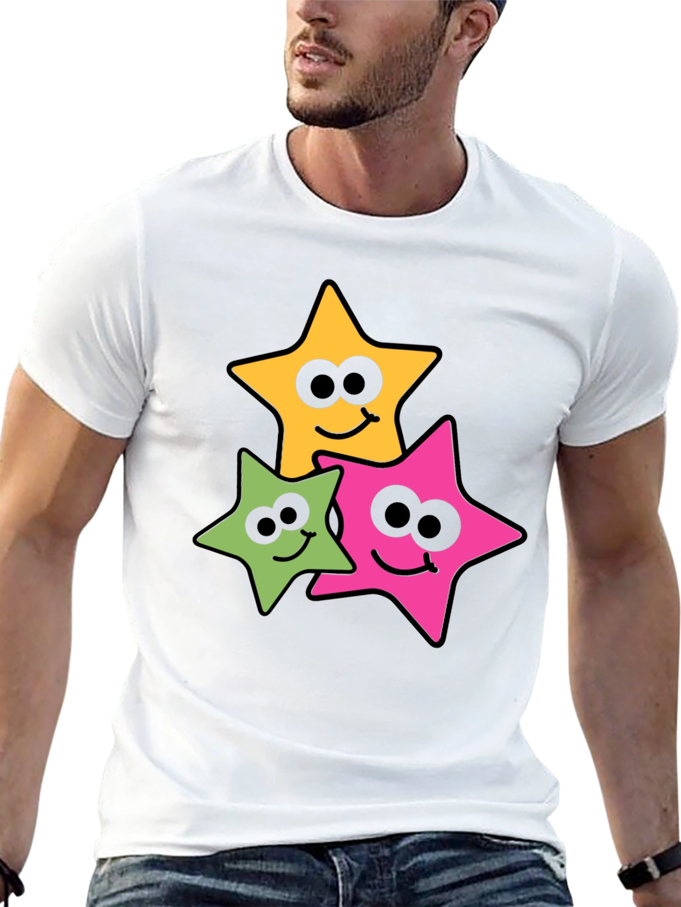 Smiling Star Graphic Tee - Black Cotton Blend