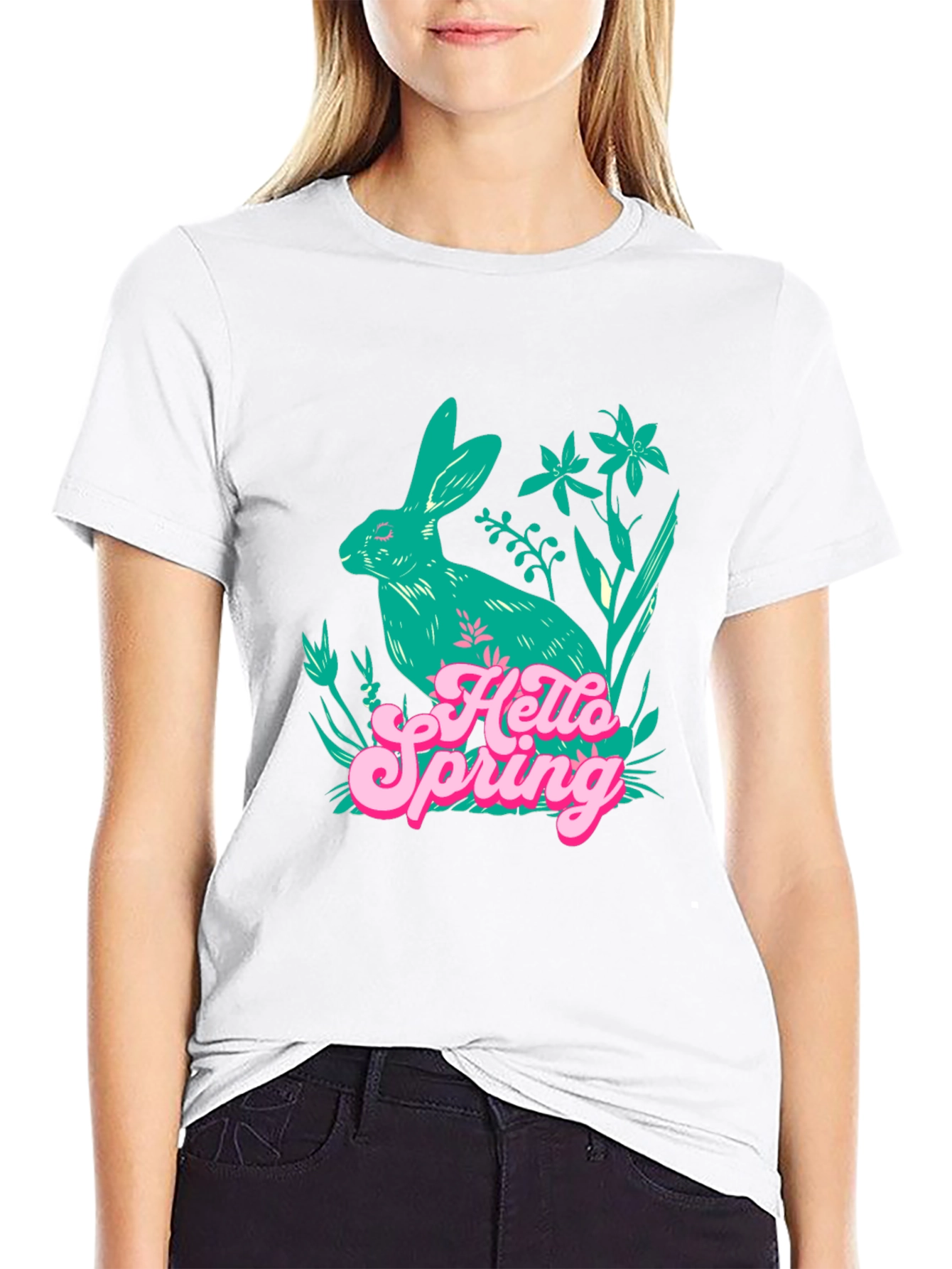 Hello Spring Bunny Graphic Tee - Black