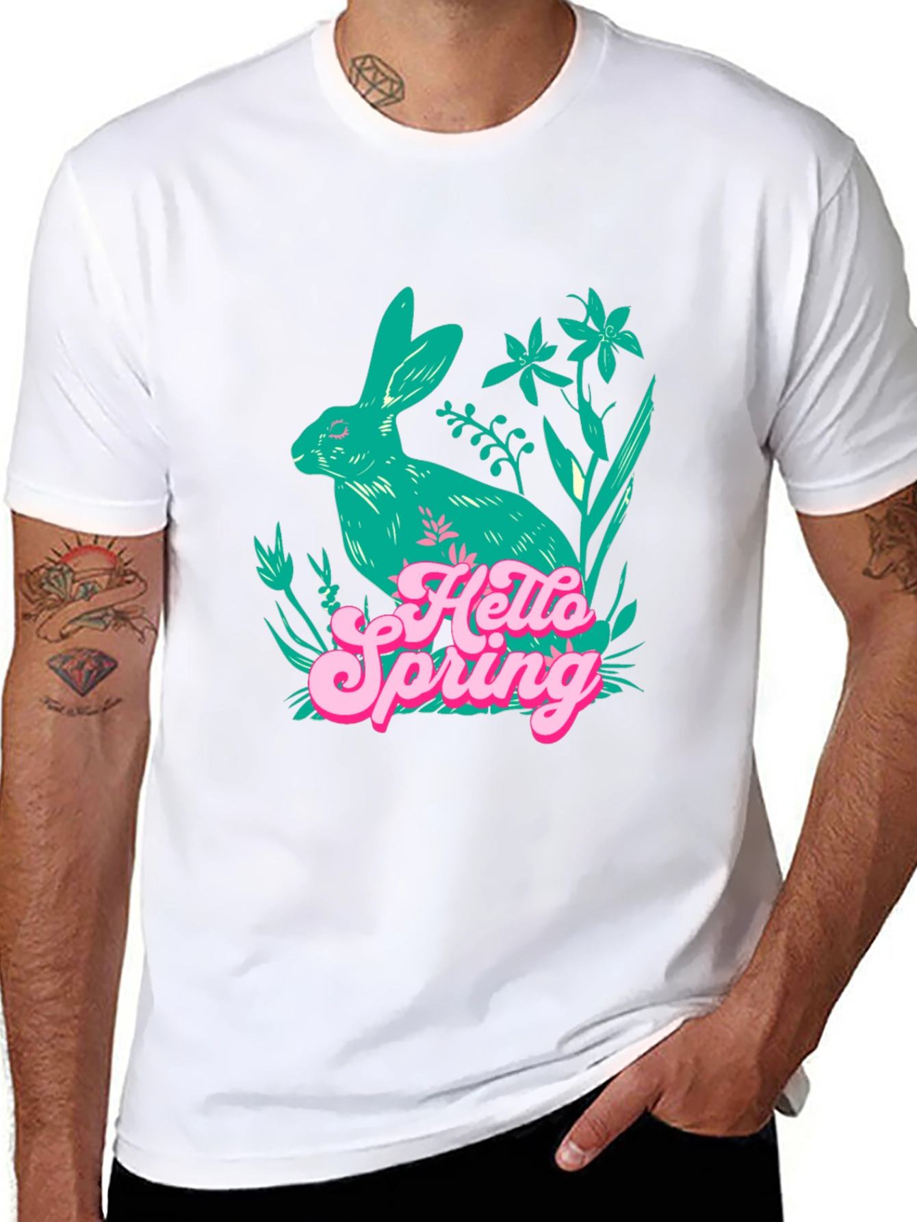Hello Spring Bunny Graphic Tee - Black