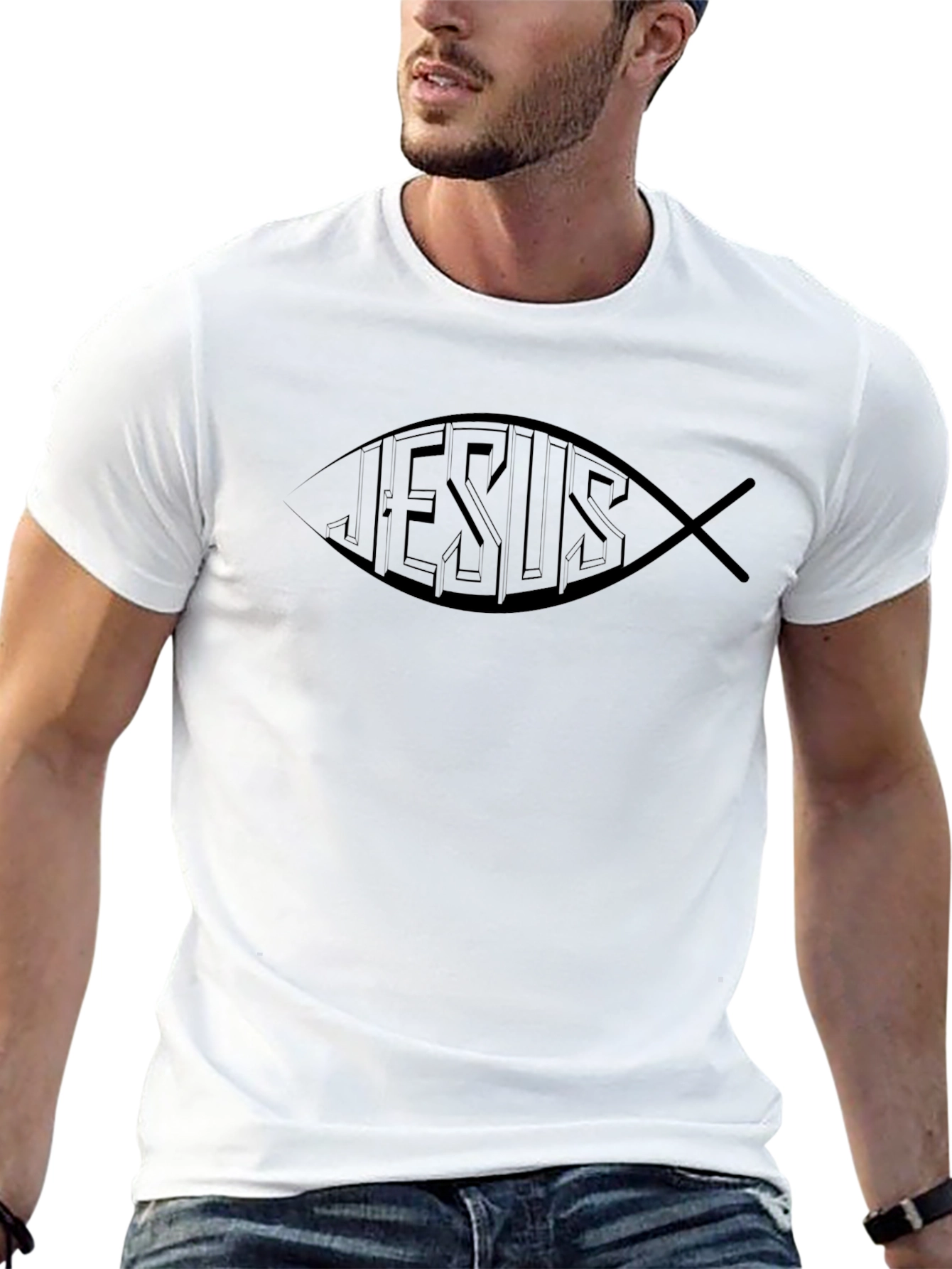 Jesus Fish Graphic Black T-Shirt