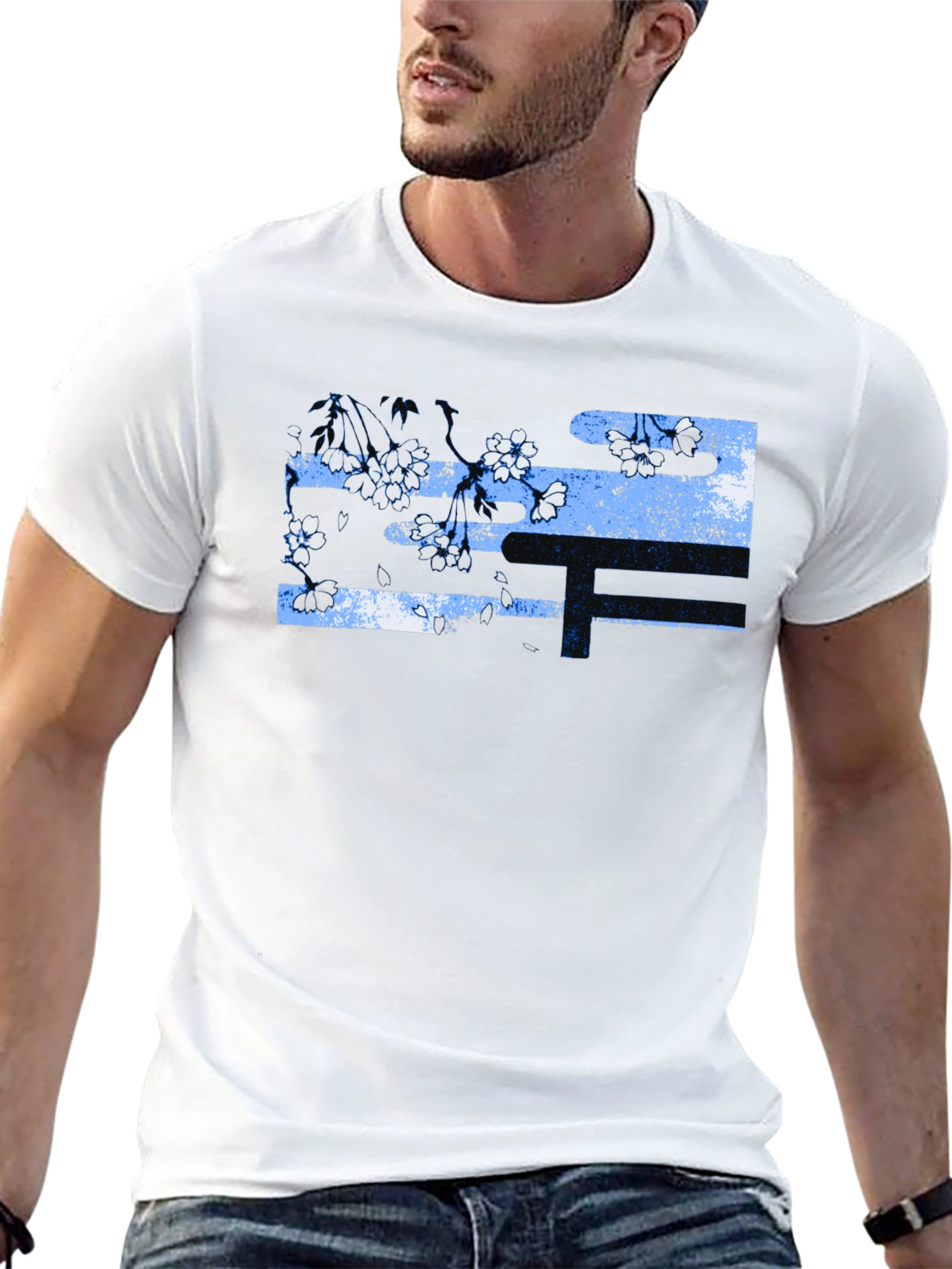 Black T-Shirt with Abstract Floral Design