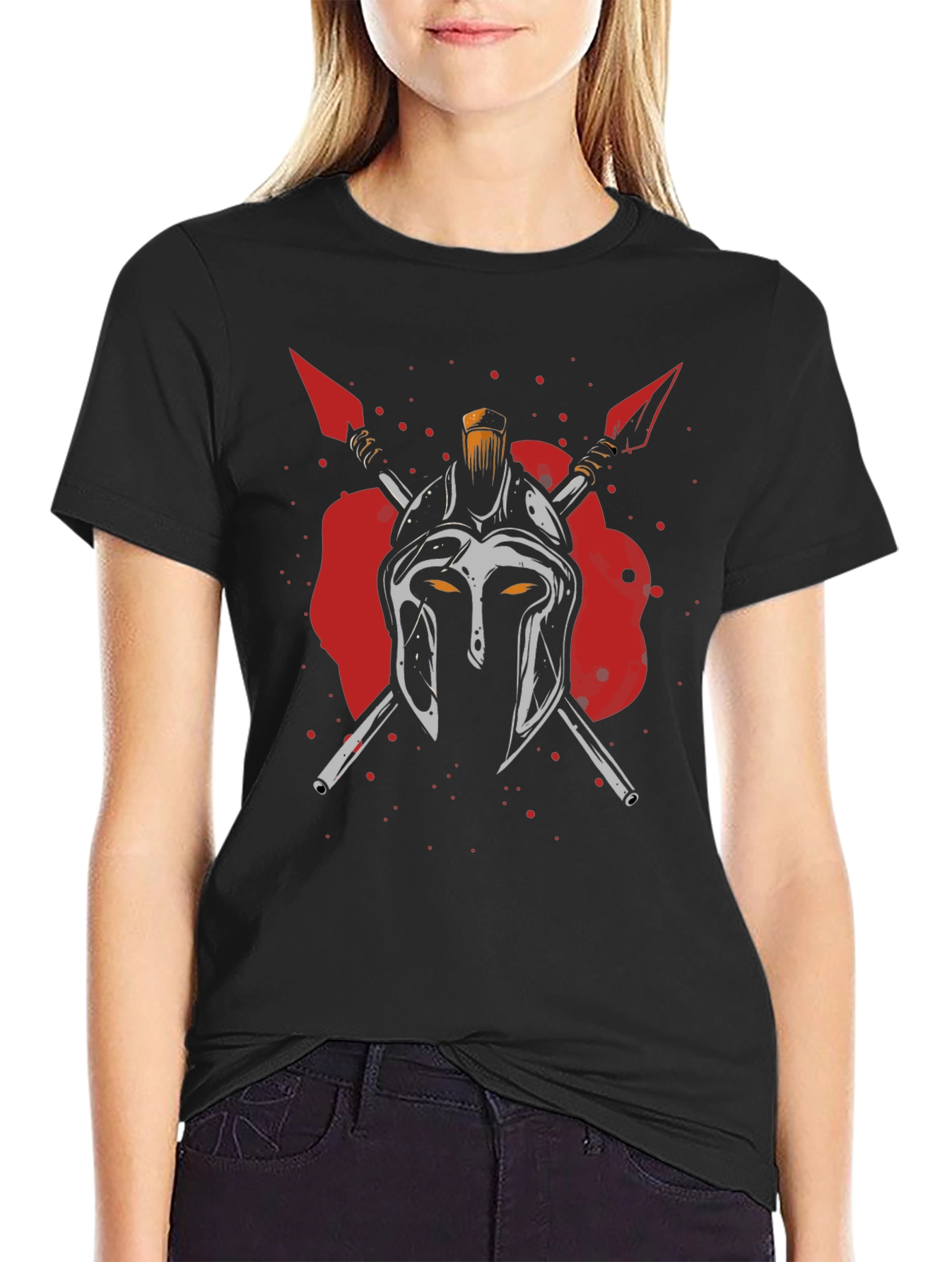 Spartan Helmet Graphic Print Black T-Shirt
