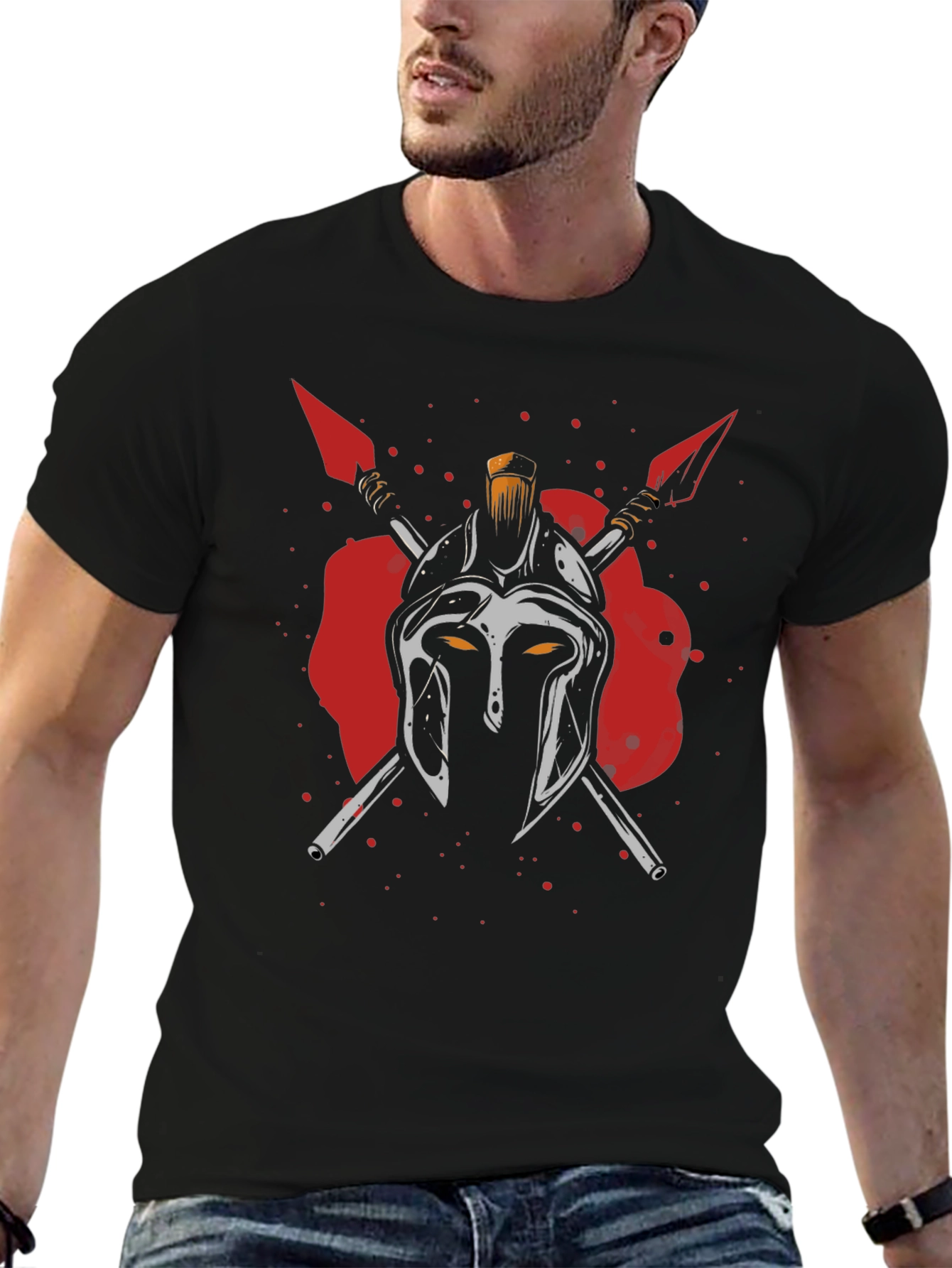 Spartan Helmet Graphic Print Black T-Shirt