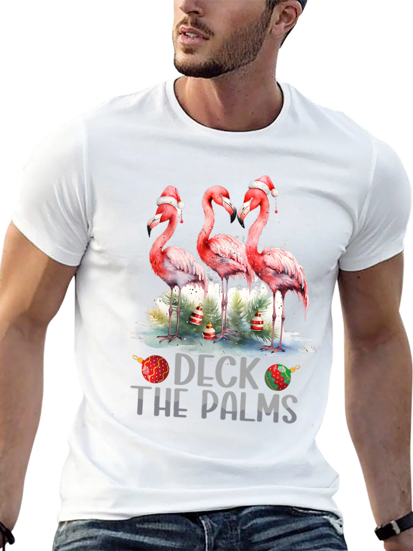 Deck The Palms Flamingo Christmas T-Shirt