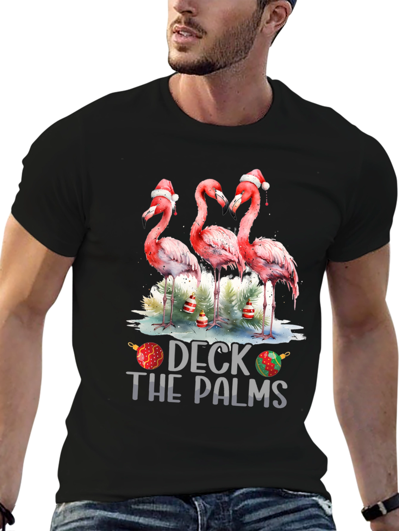Deck The Palms Flamingo Christmas T-Shirt