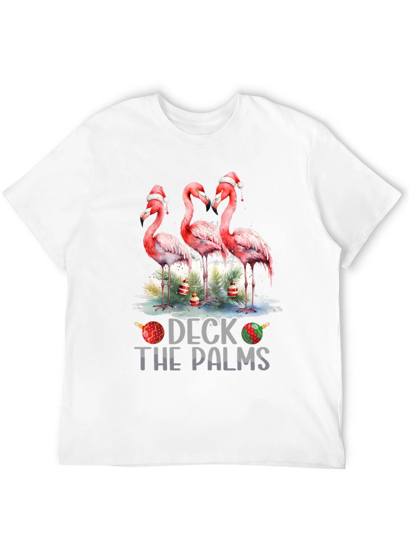 Deck The Palms Flamingo Christmas T-Shirt