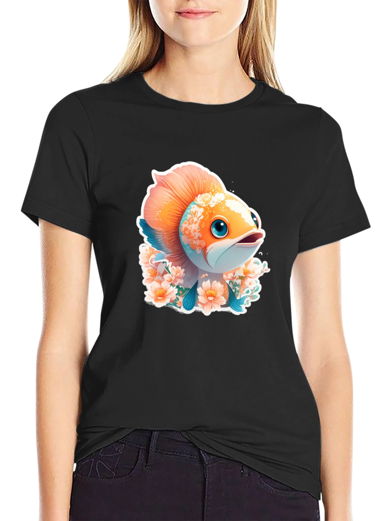 Cute Fish Floral Graphic Tee - Unique Design