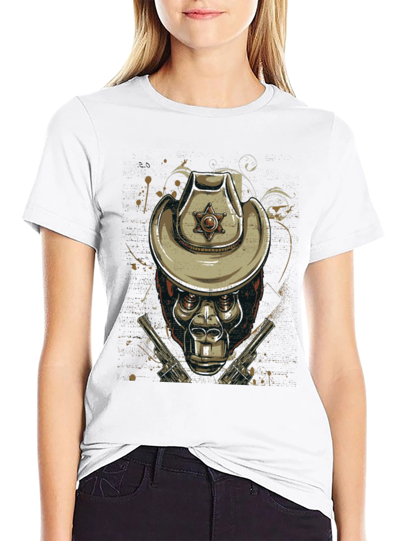 Gorilla Sheriff Graphic T-Shirt - Western Style