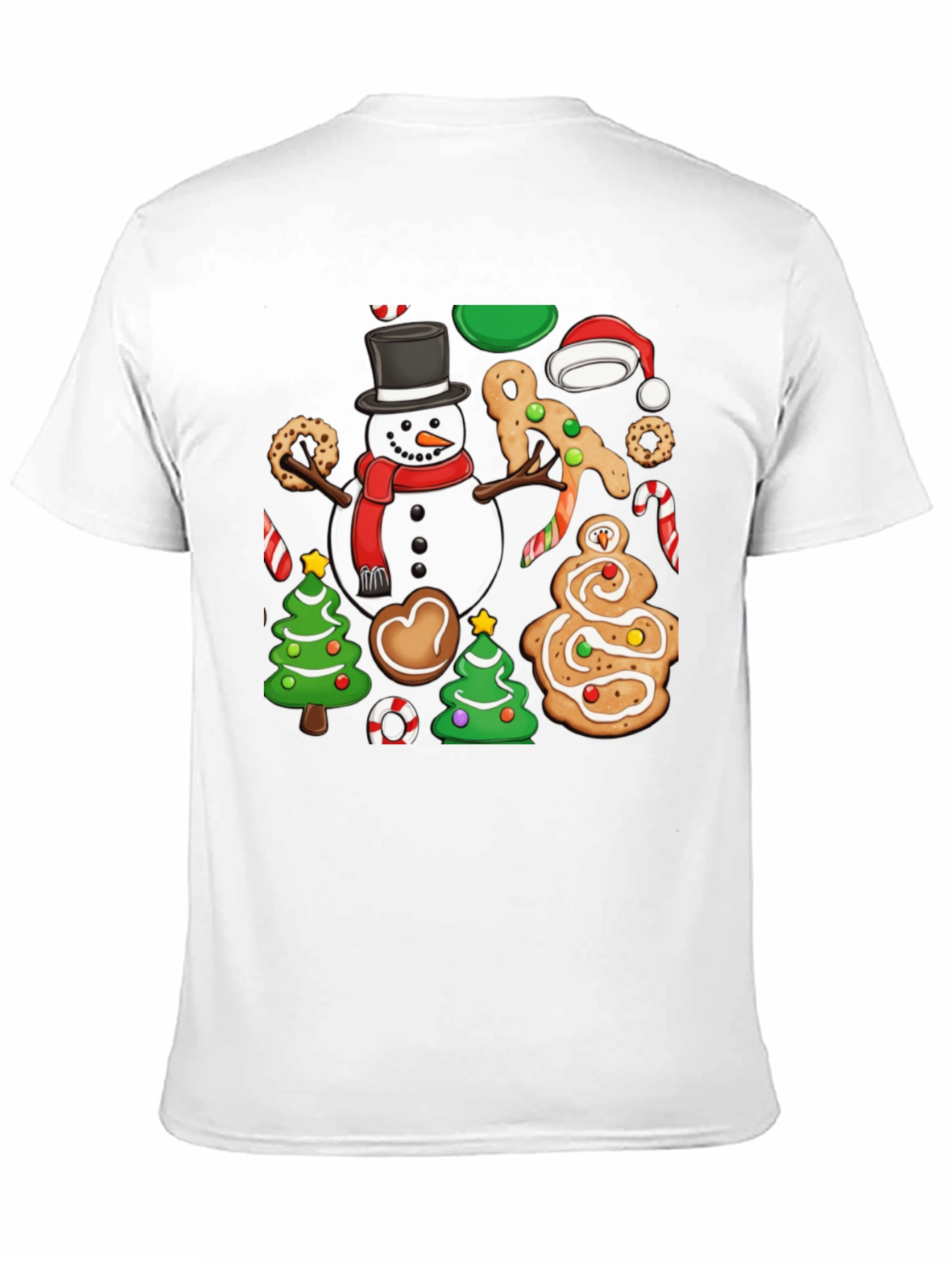 Festive Christmas Cookie & Snowman Graphic T-Shirt