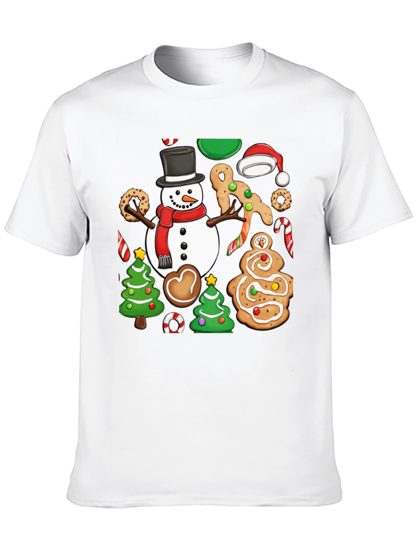 Festive Christmas Cookie & Snowman Graphic T-Shirt