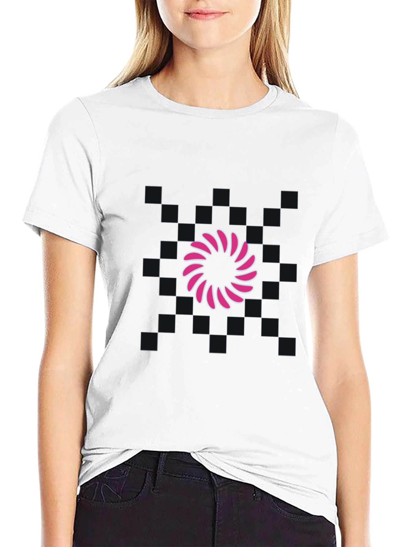 Mens Black T-Shirt - Pink Swirl Graphic