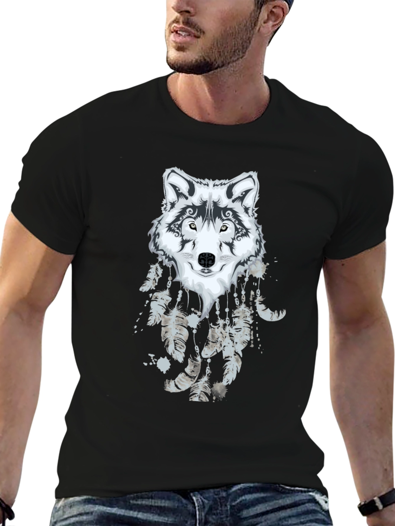 Wolf Dreamcatcher Graphic Black T-Shirt